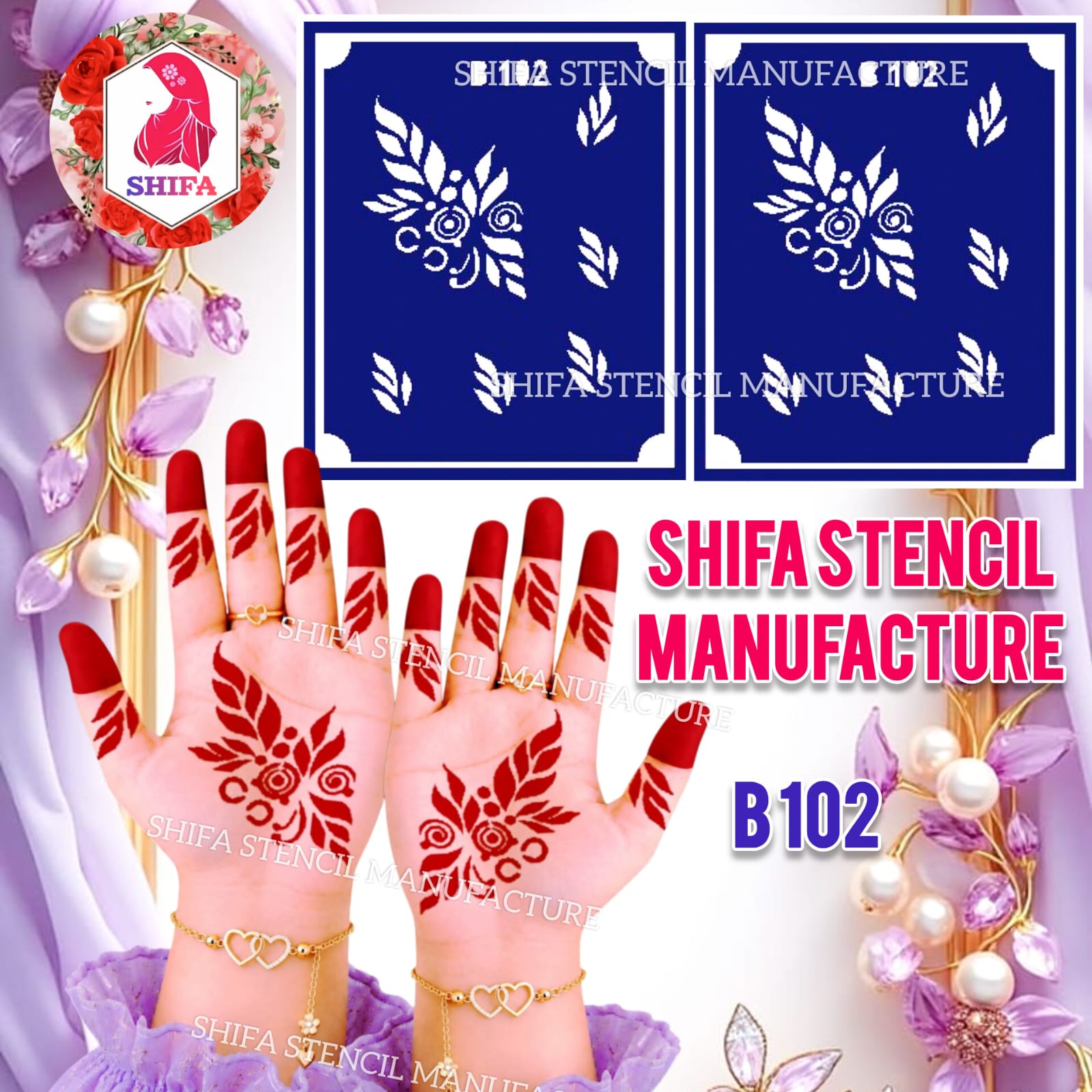 B102 Leafy Floral Hand Mehndi Stencil | Reusable Henna Design - Leafy Floral Hand Stencil – B102
 - Shifa Stencil Manufacturer