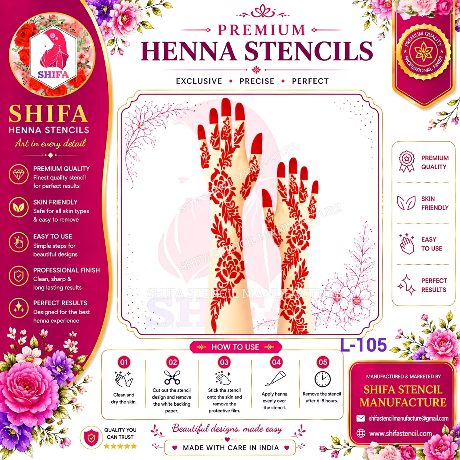 L105 Floral Arabic Design  105 Henna Stencil