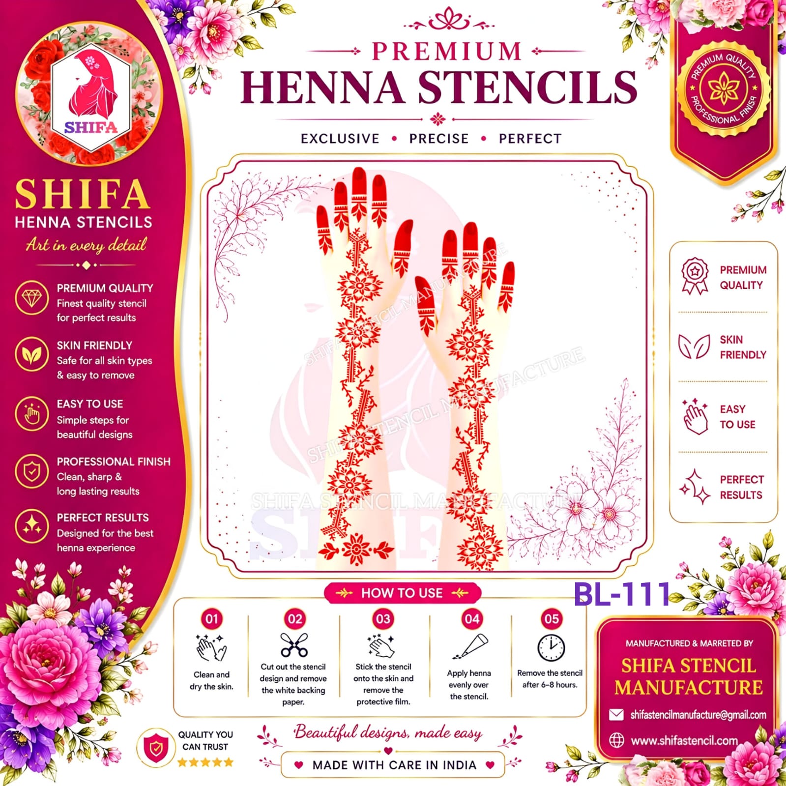 BL 111 Royal Floral Trail 111 Henna Stencil