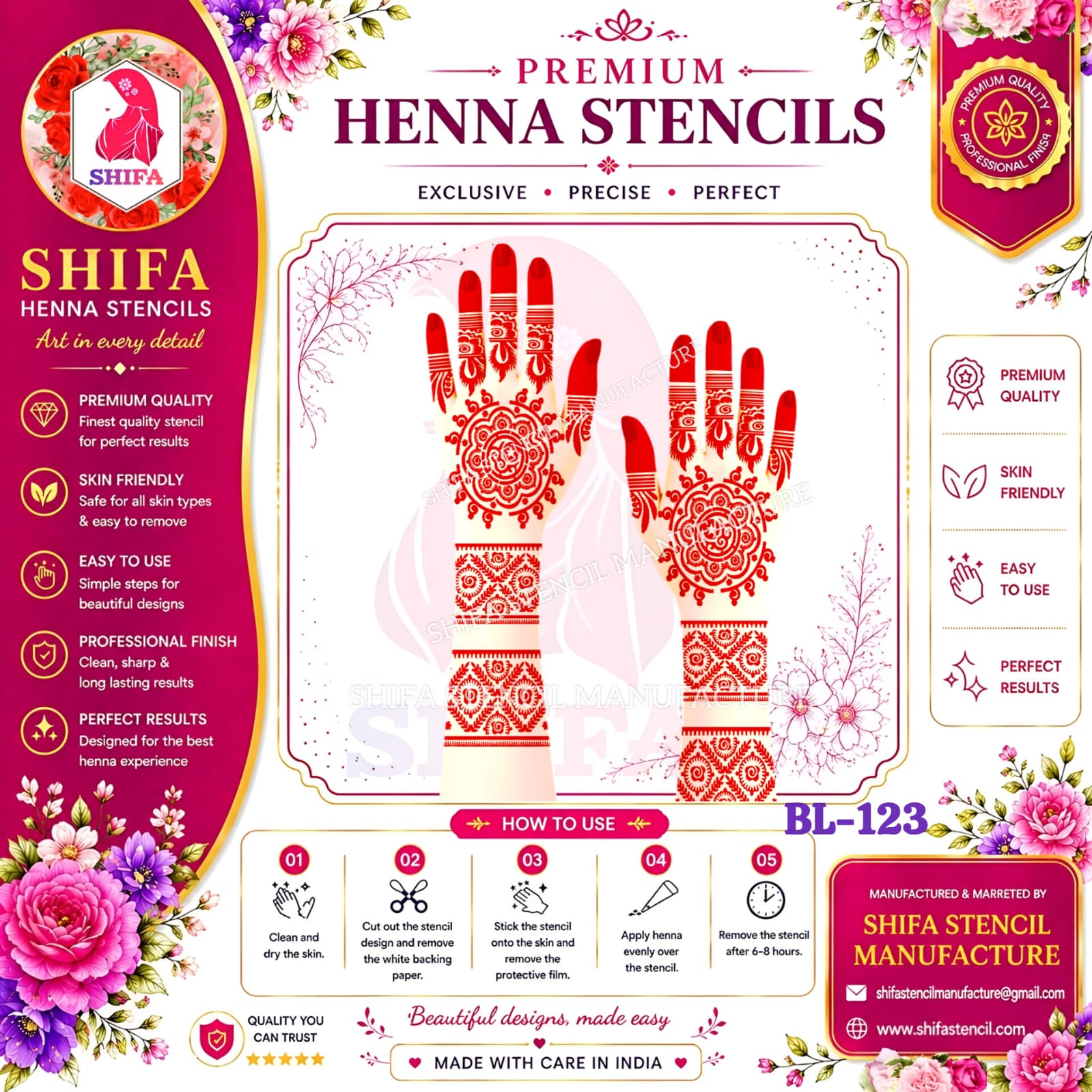 BL123 Celestial Symmetry Mandalas 123 Henna Stencil