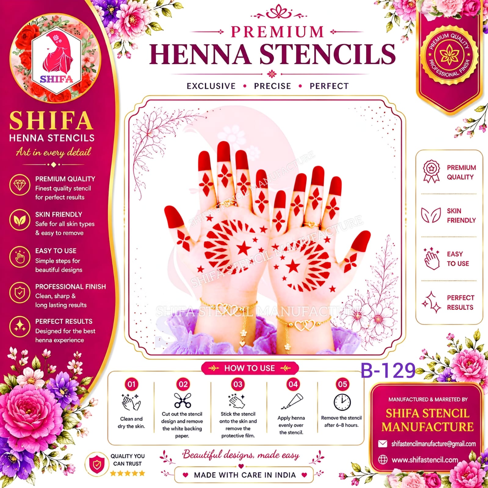 B129 Radiant Starburst Crescent - 129 - Shifa Stencil Manufacturer