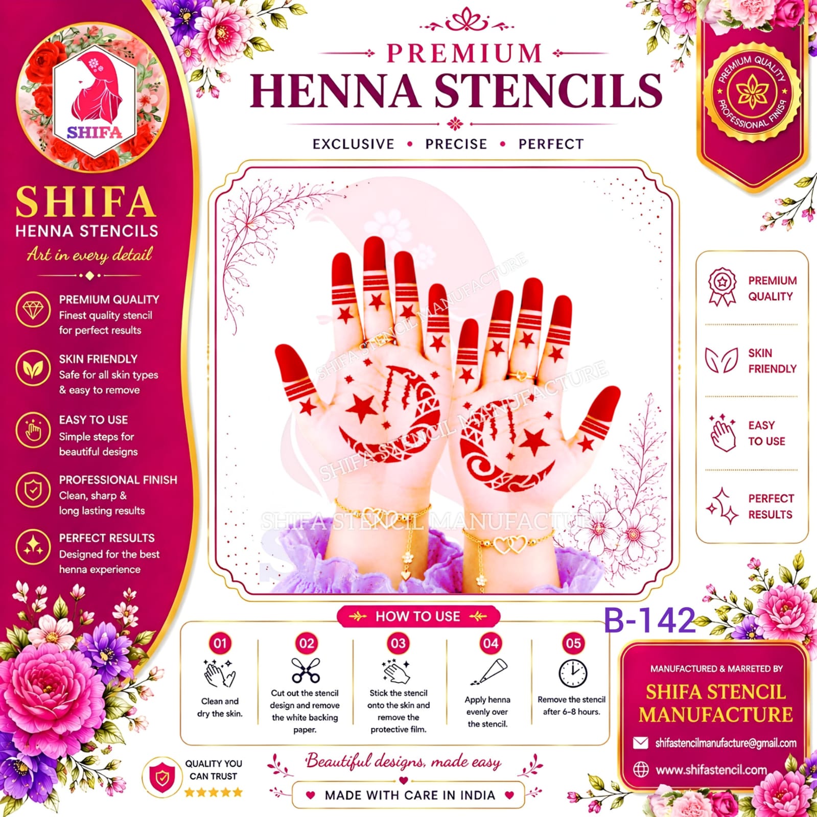 B142 Celestial Swirl Crescent Magic 142 Henna Stencil