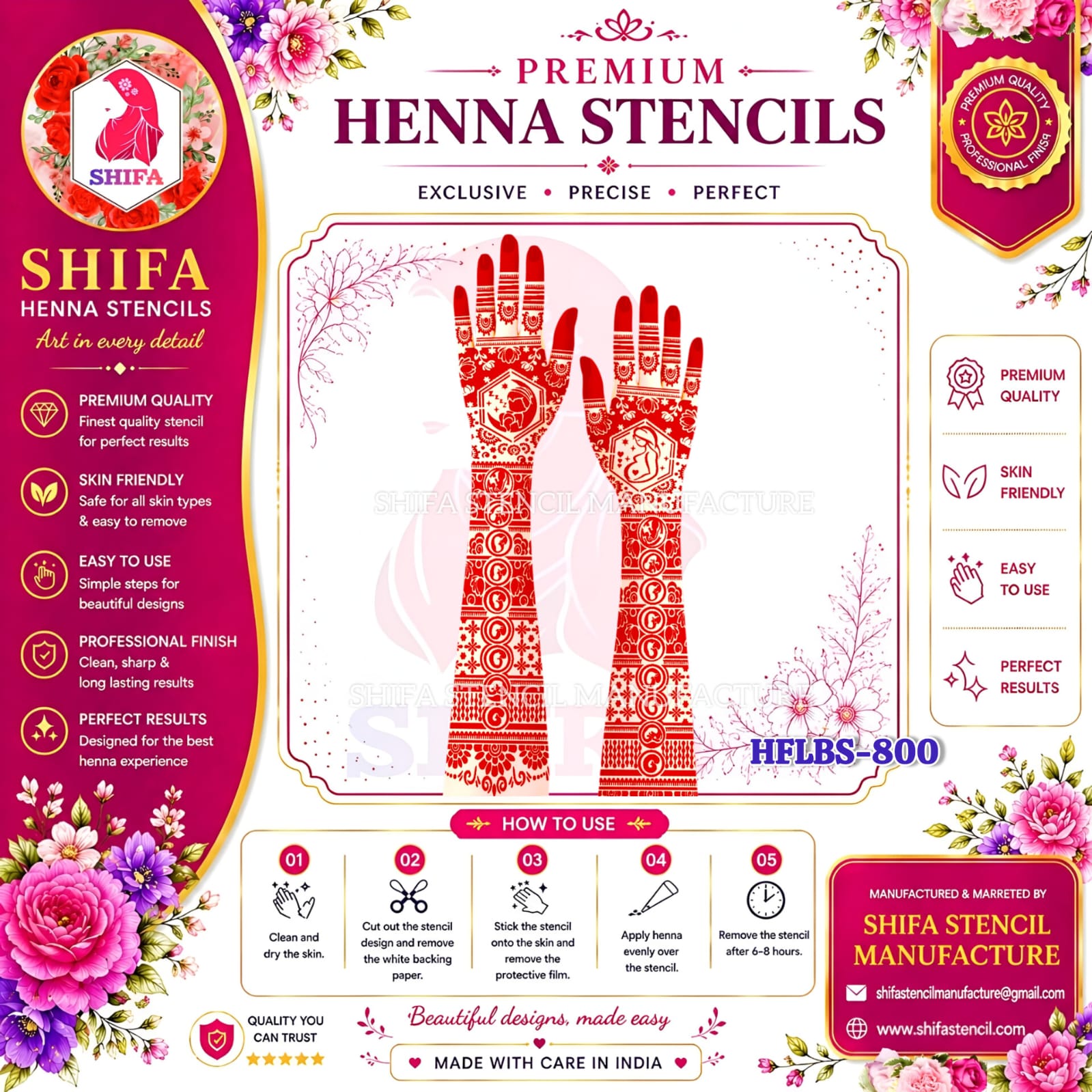 HFLBS 800 Baby & Mother Mehndi Stencil | Reusable Full Hand Henna Stencil | Pregnancy & Maternity Design 800 (2) Henna Stencil