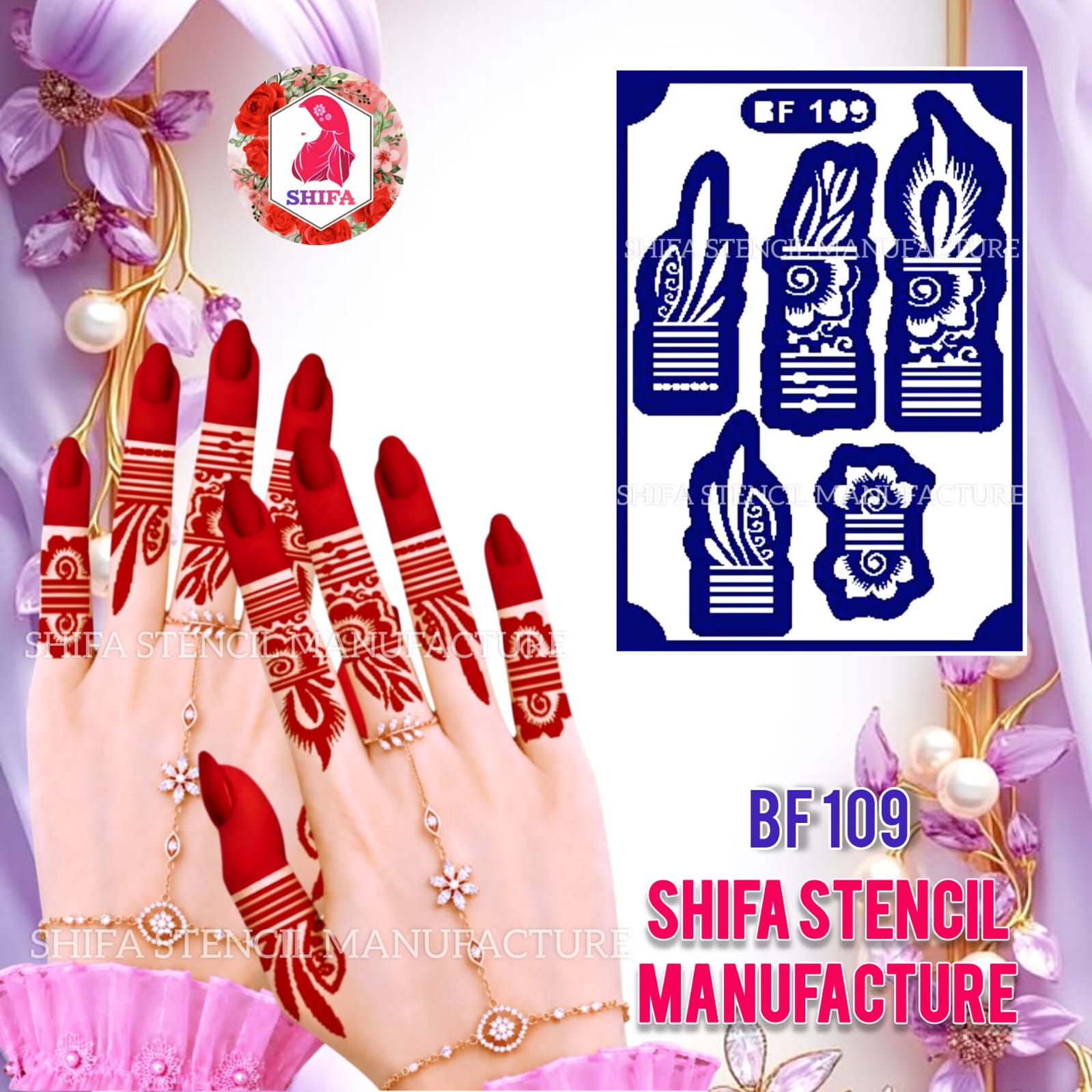 BF109 Traditional Floral Finger Mehndi Henna Stencil | Reusable Ornamental Pattern Design
 Traditional Floral Finger Stencil - BF109
 Henna Stencil - Shifa Stencil