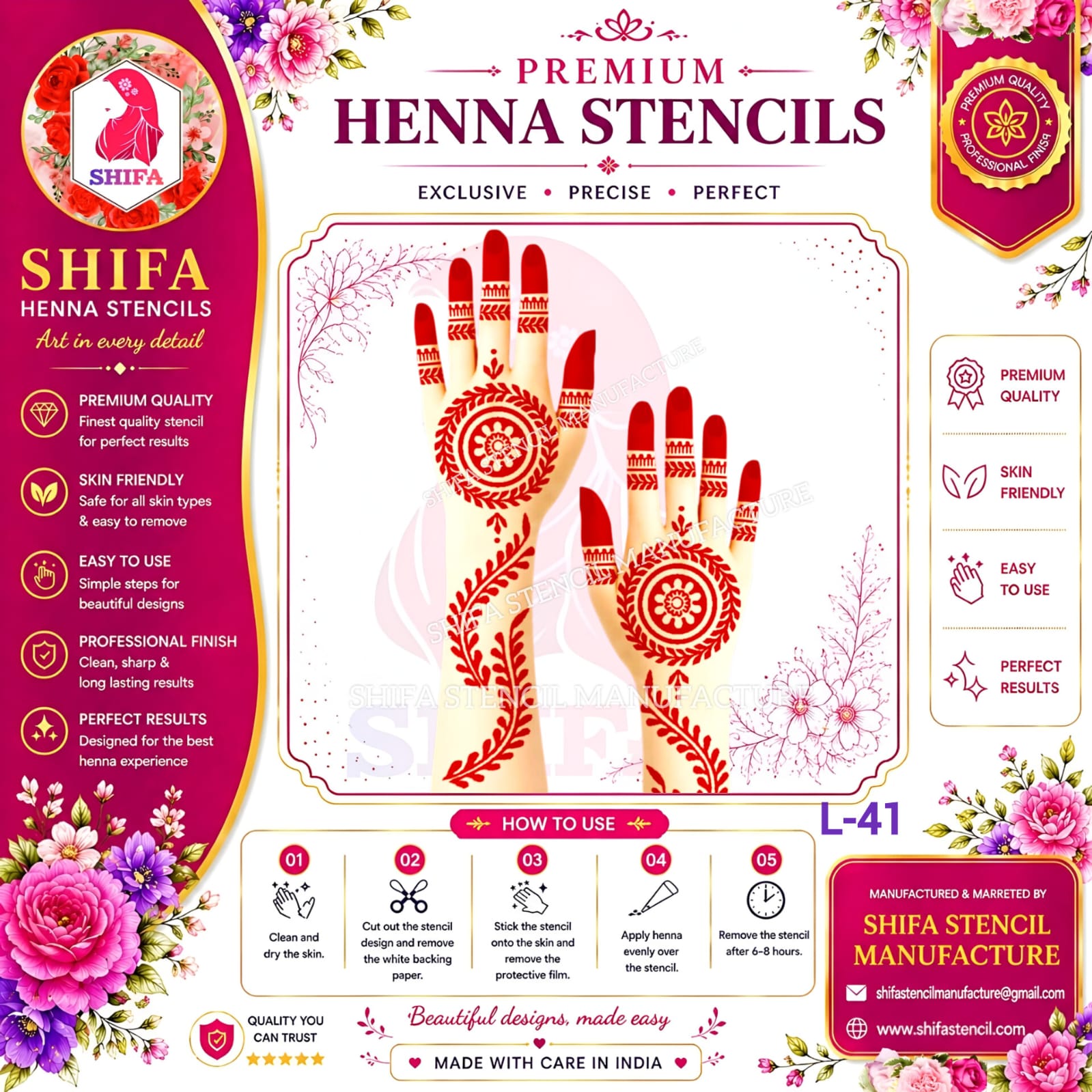 L41 Round Leaf Type Mandal Design  41 Henna Stencil