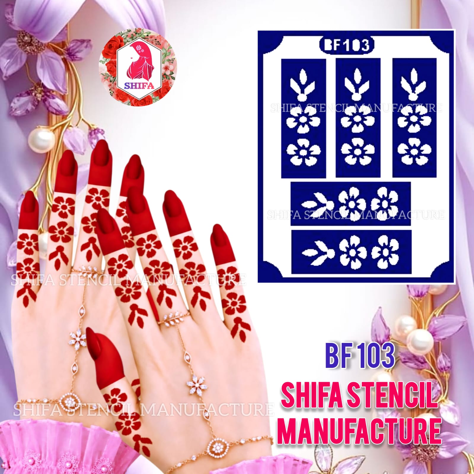 BF103 Floral Leaf Finger Mehndi Henna Stencil | Reusable Flower & Leaf Design
 Floral Leaf Finger Stencil - BF103 Henna Stencil - Shifa Stencil