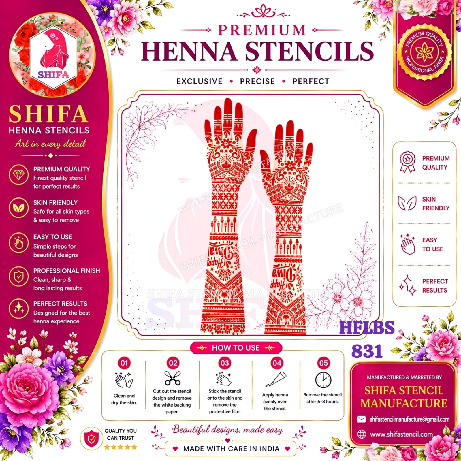 Happy Diwali Special Traditional Lamp & Jaali Full Hand Mehndi Stencil (HFLBS 831) 831 (2) Henna Stencil