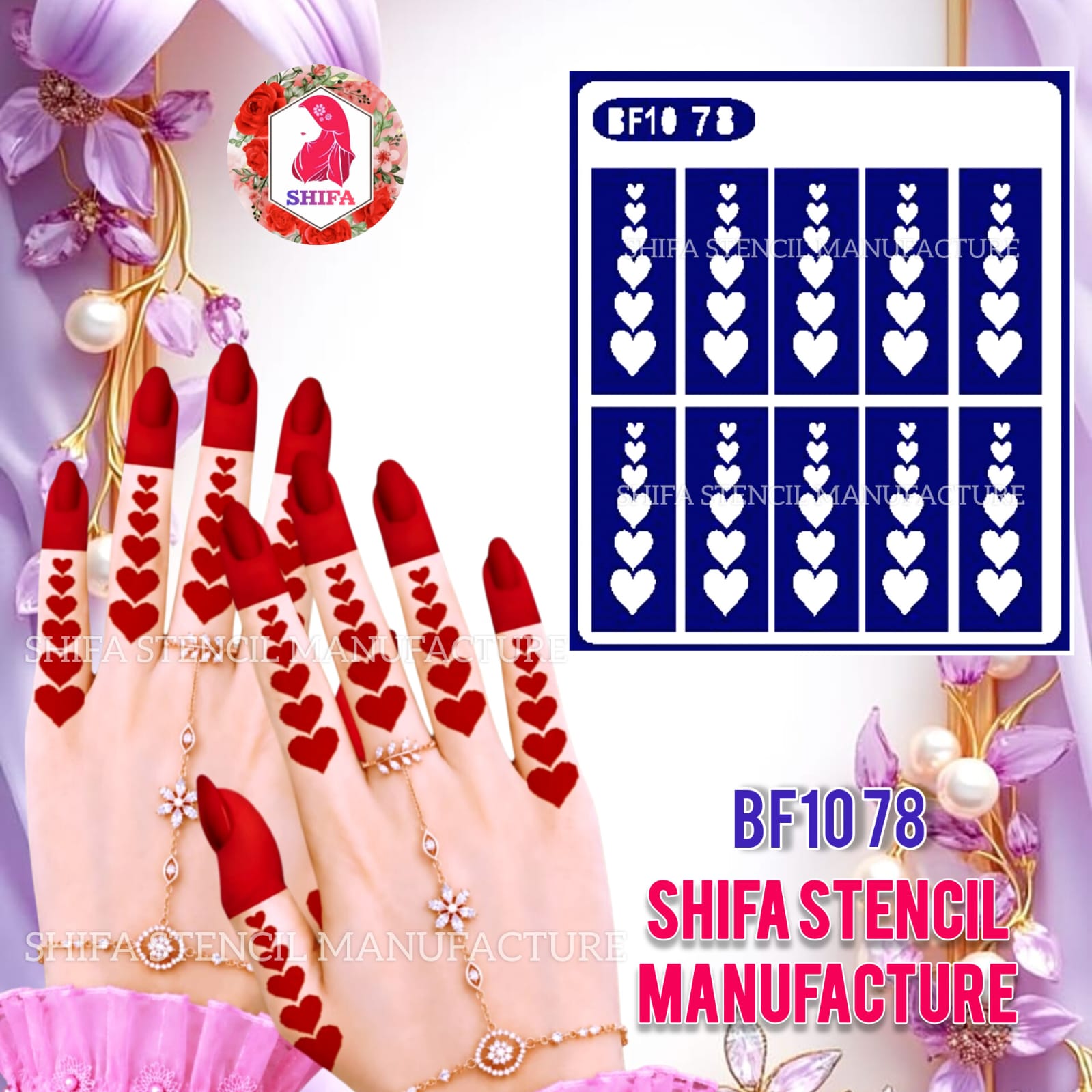 BF1078 Heart Finger Mehndi Henna Stencil | Reusable Romantic Heart Pattern Design Heart Pattern Finger Stencil - BF1078
 Henna Stencil - Shifa Stencil