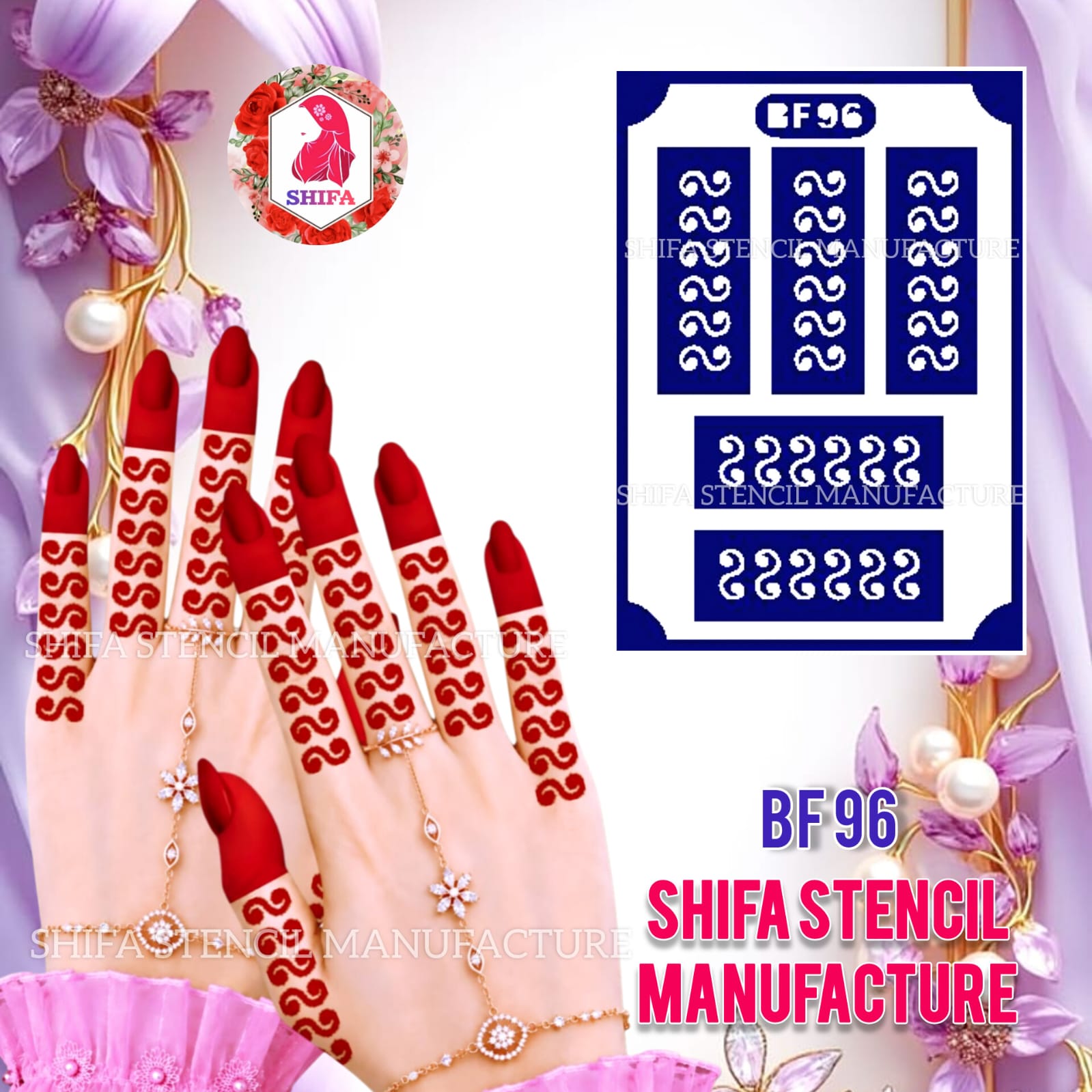 BF96 Curvy Line Finger Mehndi Henna Stencil Reusable Traditional Pattern Design.
 Curvy Line Finger Stencil - BF96 Henna Stencil - Shifa Stencil