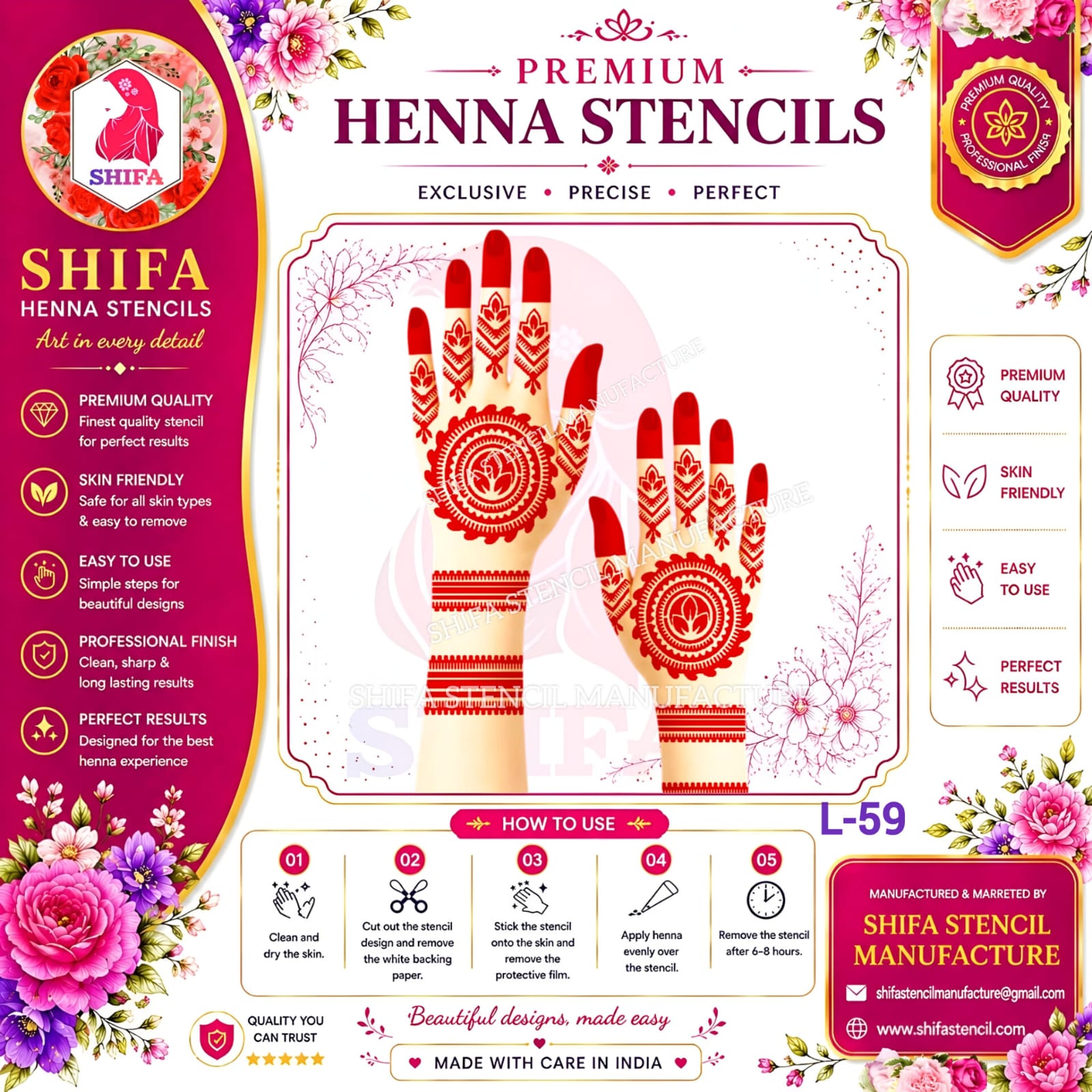 L59 Classic Look Royal Leaf Themed Mandala Design  59 Henna Stencil