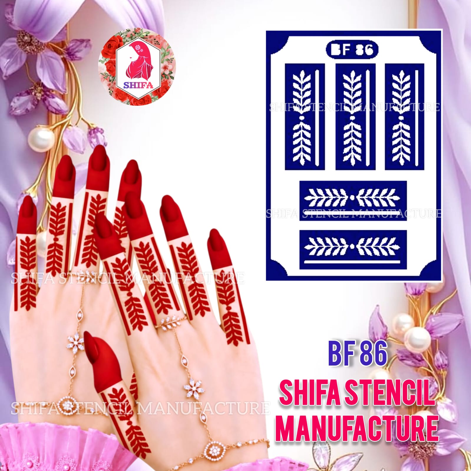 BF86 Leaf Finger Mehndi Henna Stencil Design | Reusable Floral Leaf Finger Stencil Floral Leaf Finger Stencil-BF86 Henna Stencil - Shifa Stencil
