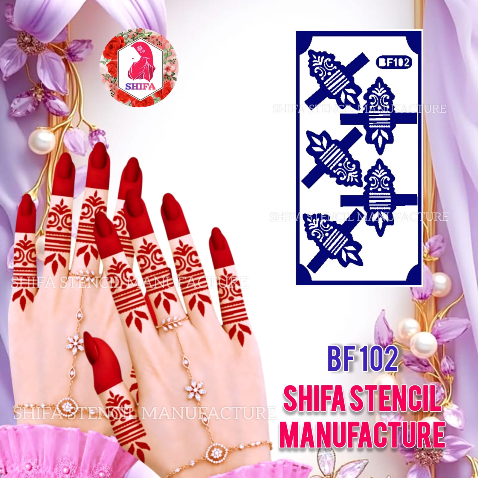 BF102 Traditional Floral Finger Mehndi Henna Stencil | Reusable Leaf & Decorative Design
 Traditional Floral Finger Stencil - BF102
 Henna Stencil - Shifa Stencil