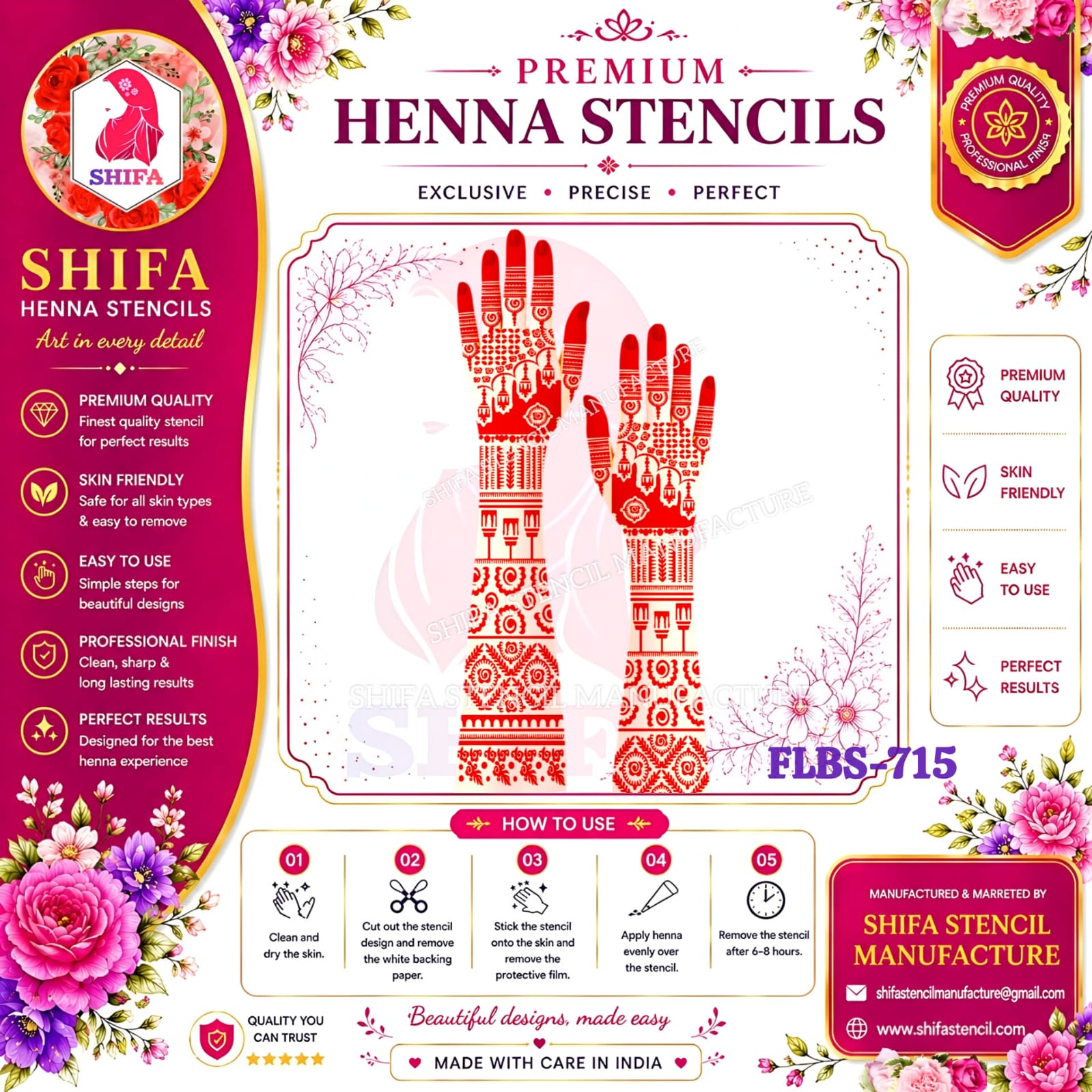 FLBS 715 Royal Lantern Floral Grid Mehndi 715 Henna Stencil