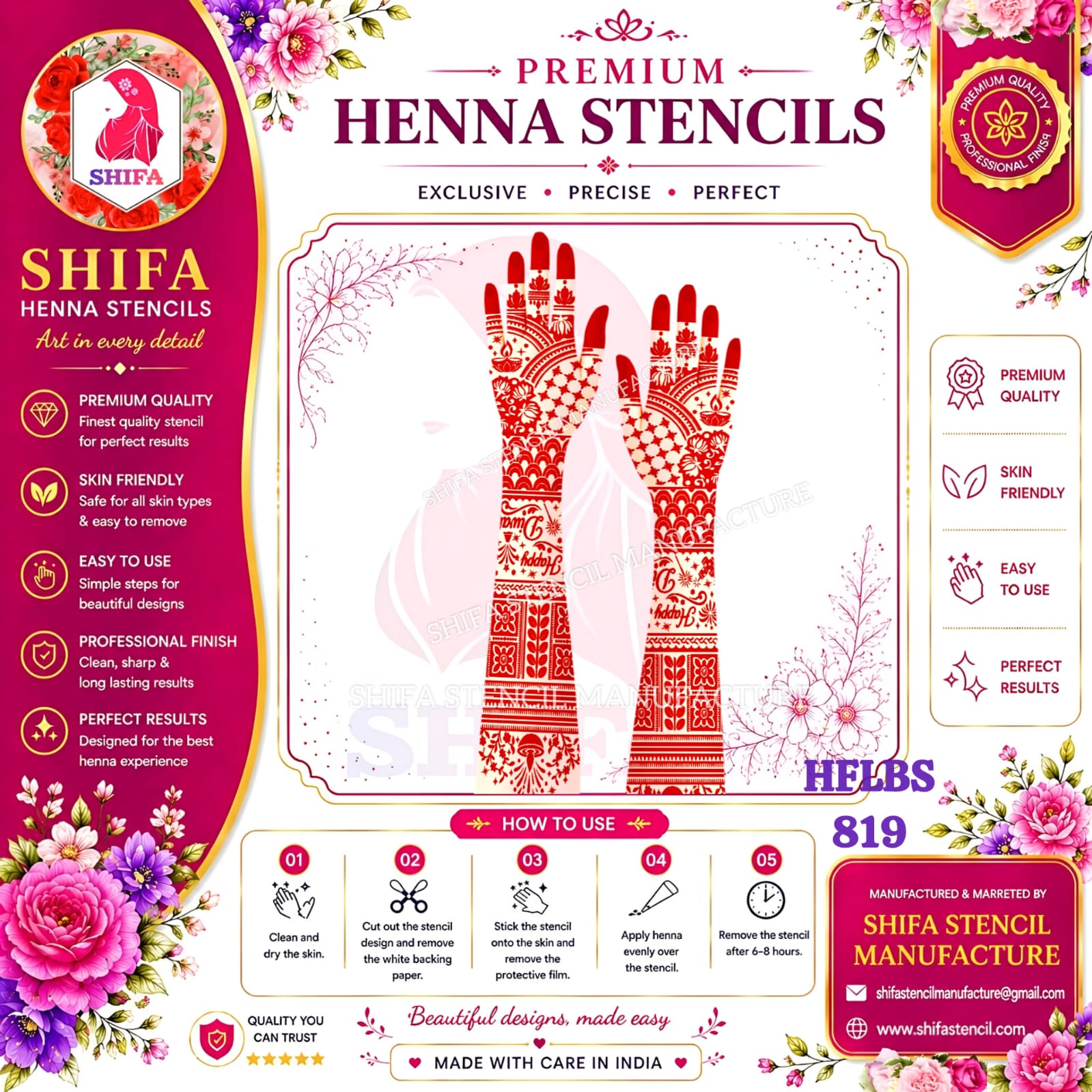 Shine Bright It's Diwali Lotus & Mandala Full Hand Mehndi Stencil (HFLBS 819) 819 (2) Henna Stencil