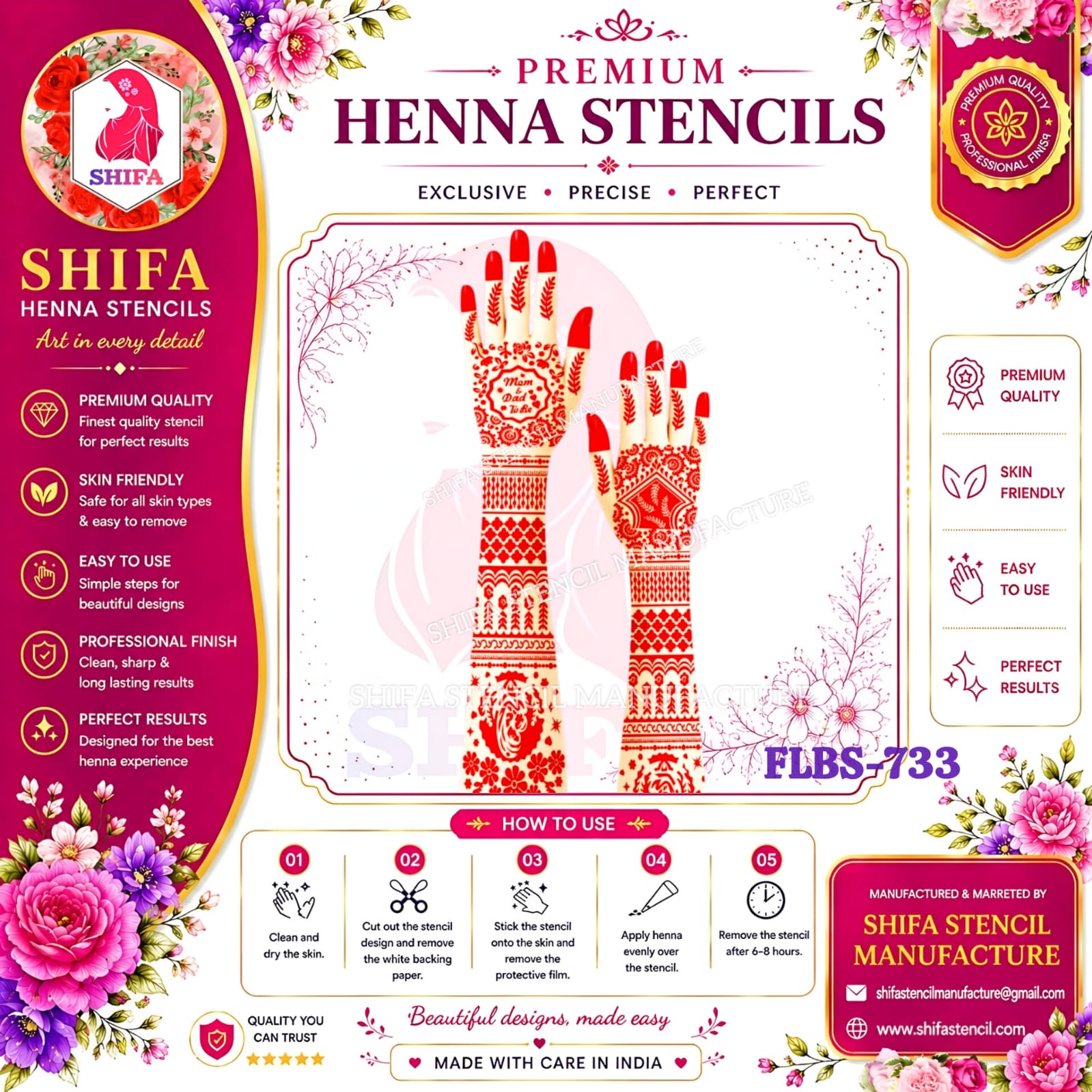 FLBS 733 Blooming Parenthood Promise Design 733 Henna Stencil