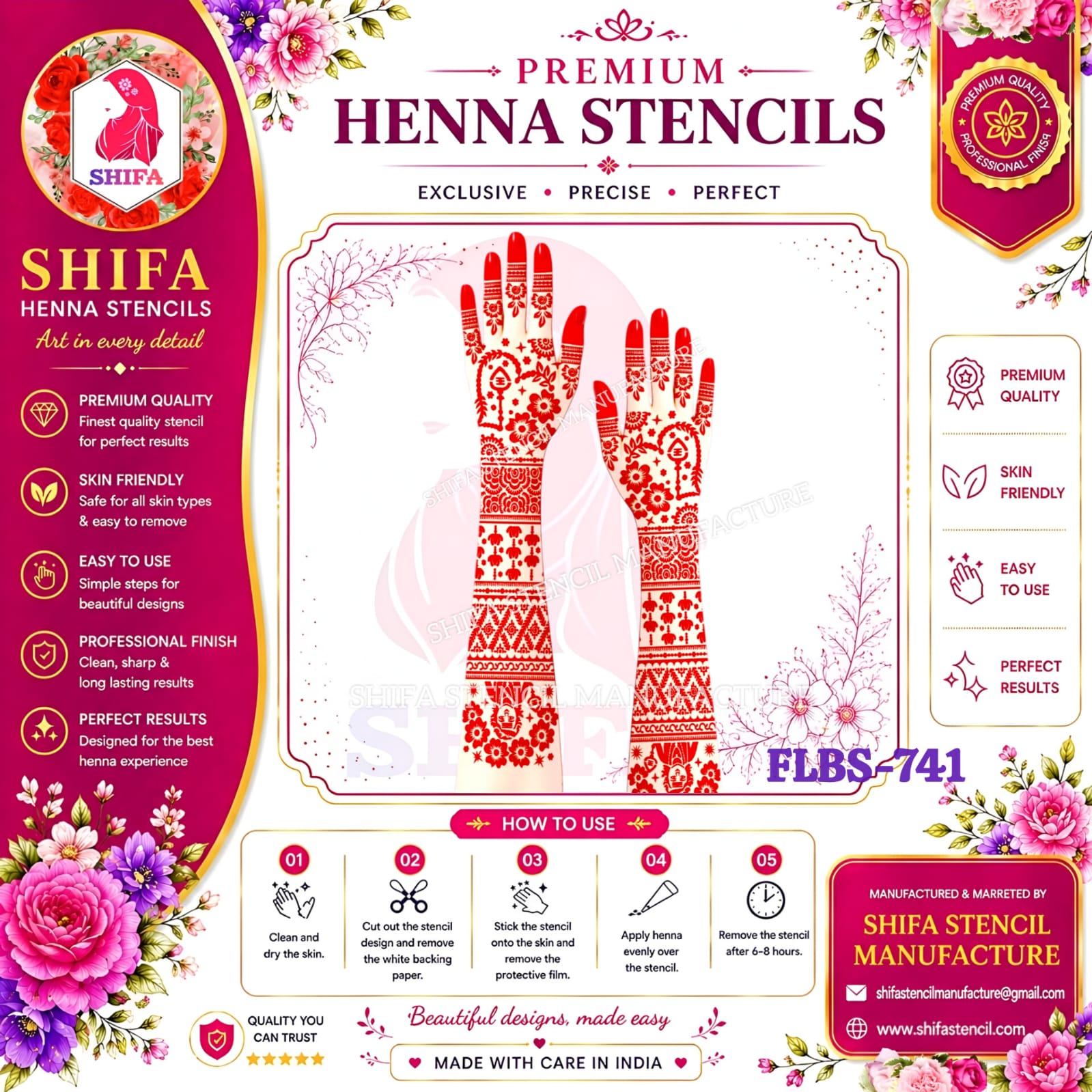 FLBS 741 Murugan Hand Design 741 Henna Stencil