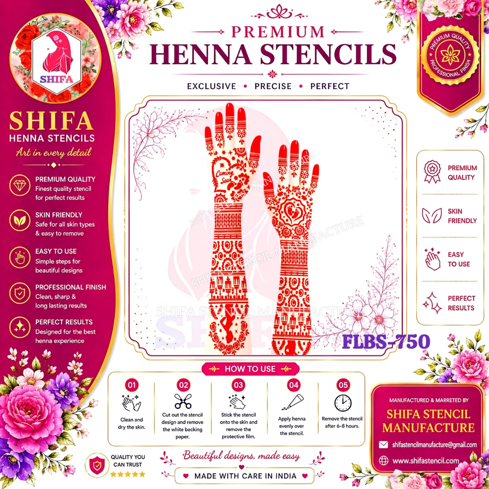 FLBS 750 Little One Blessing Design 750 Henna Stencil