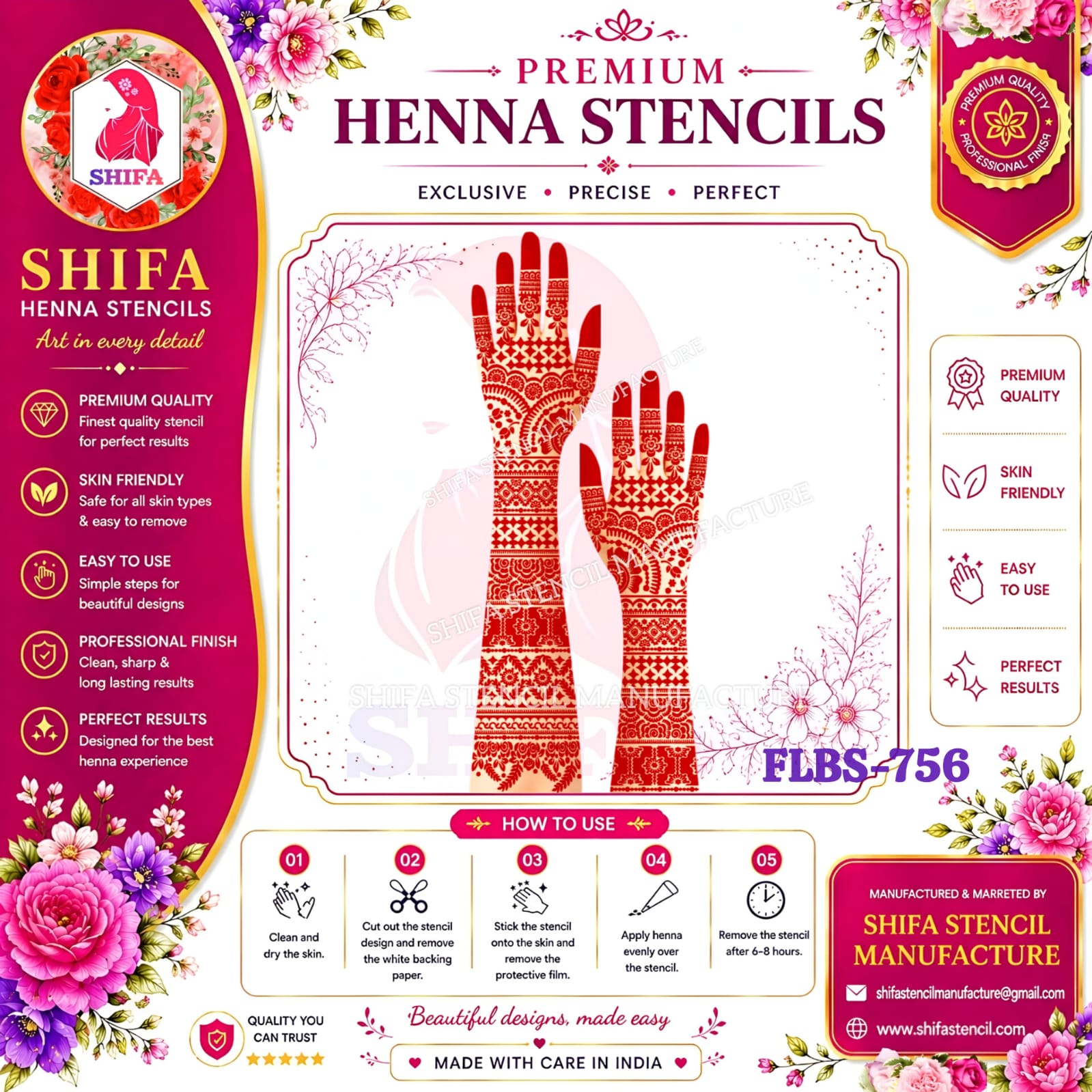 FLBS 756 Zarmina Royal Arc Mehndi 756 Henna Stencil