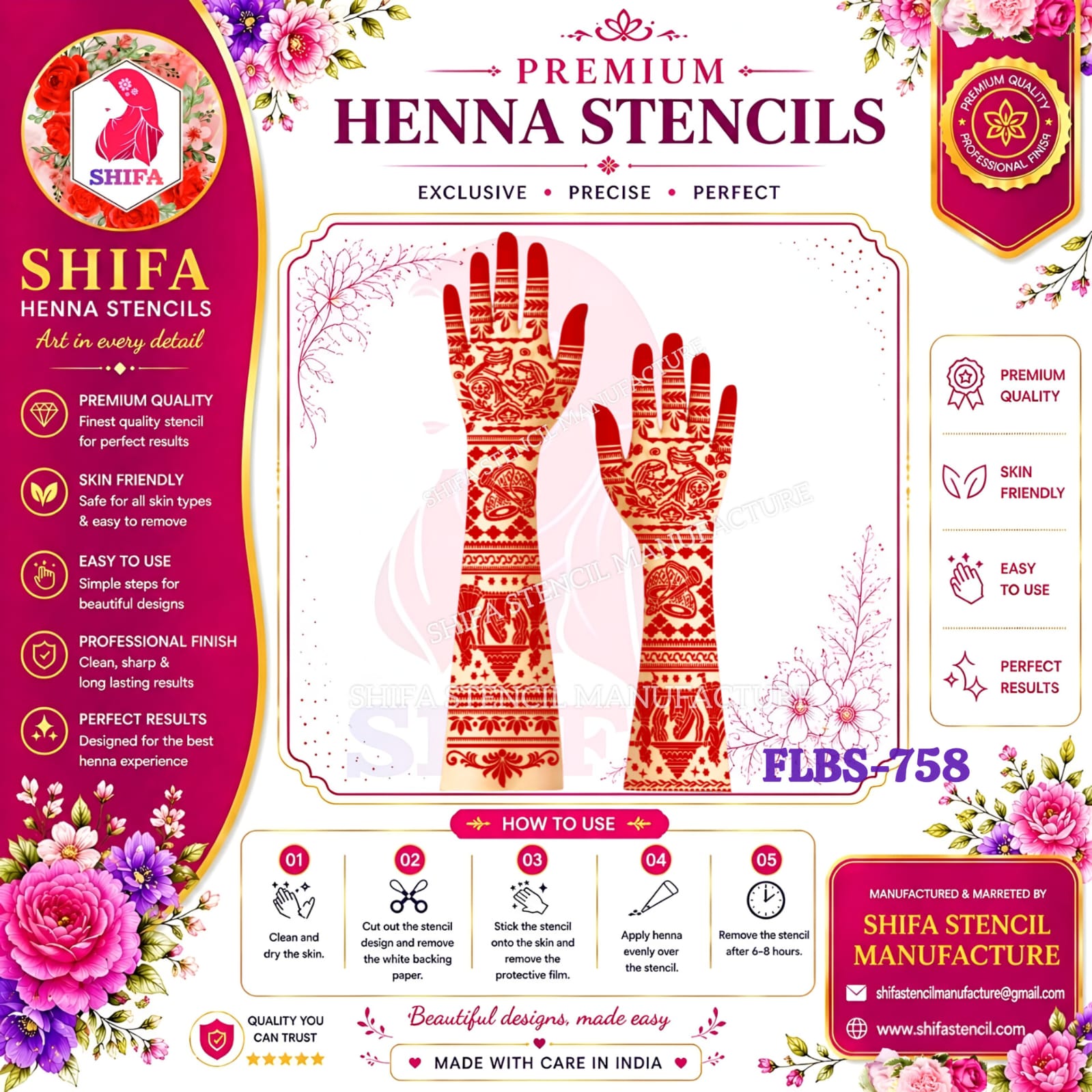 FLBS 758 Royal Dholki Celebration Set 758 Henna Stencil