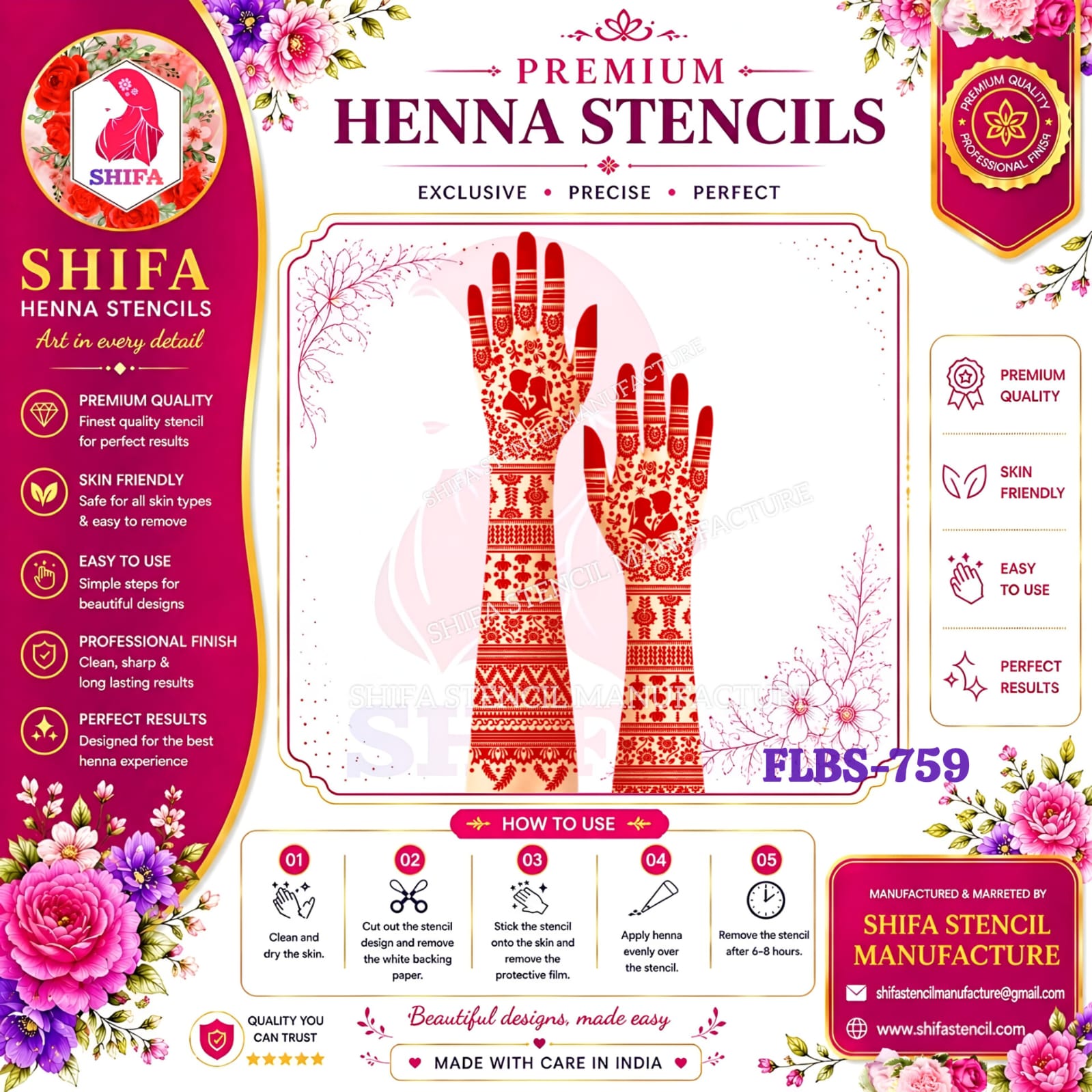 FLBS 759 Bride & Groom Themed Design 759 Henna Stencil