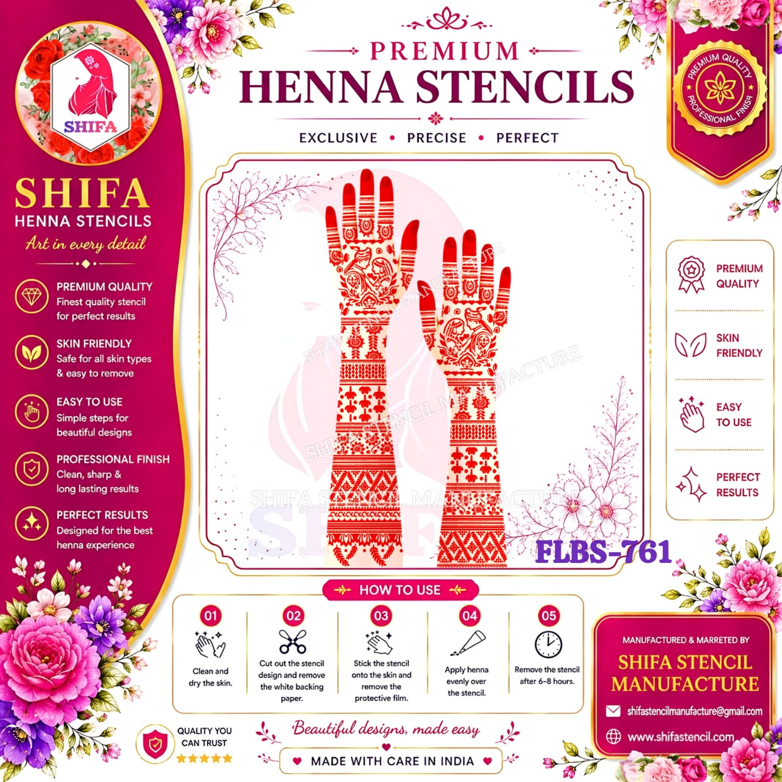 FLBS 761 Eternal Promise Royale Mehndi 761 Henna Stencil