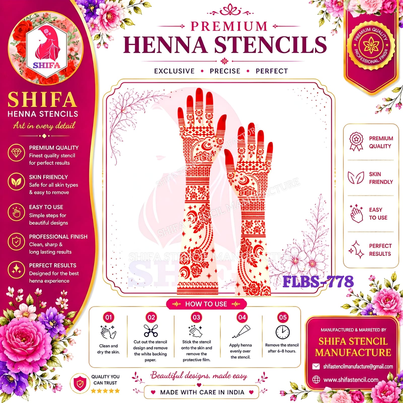 FLBS 778 Celestial Floral Symphony 778 Henna Stencil