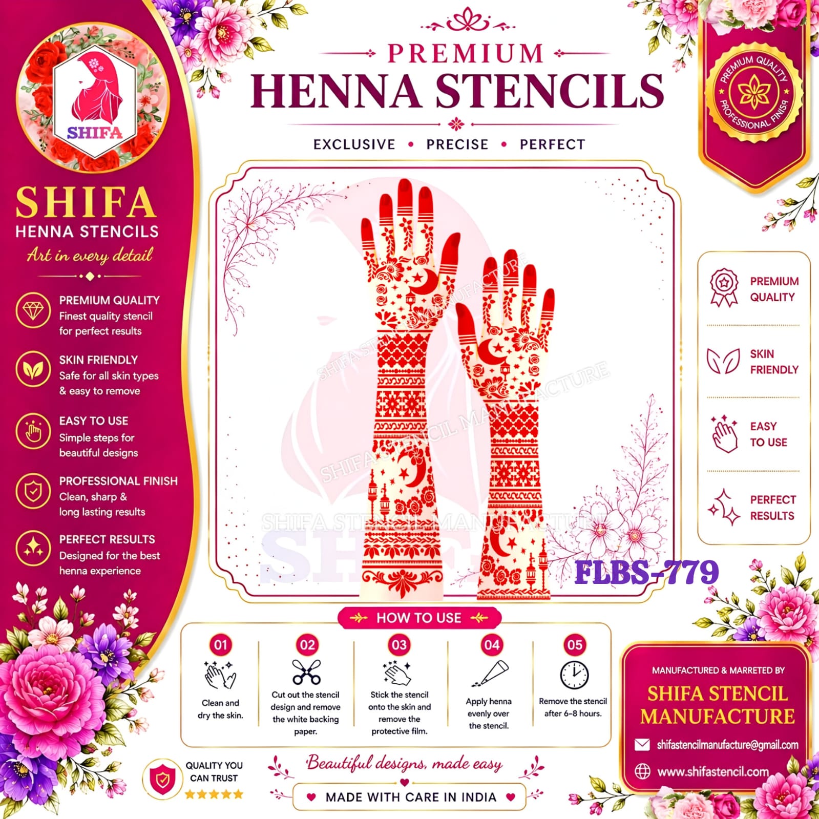 FLBS 779 Celestara Mehndi Charm 779 Henna Stencil