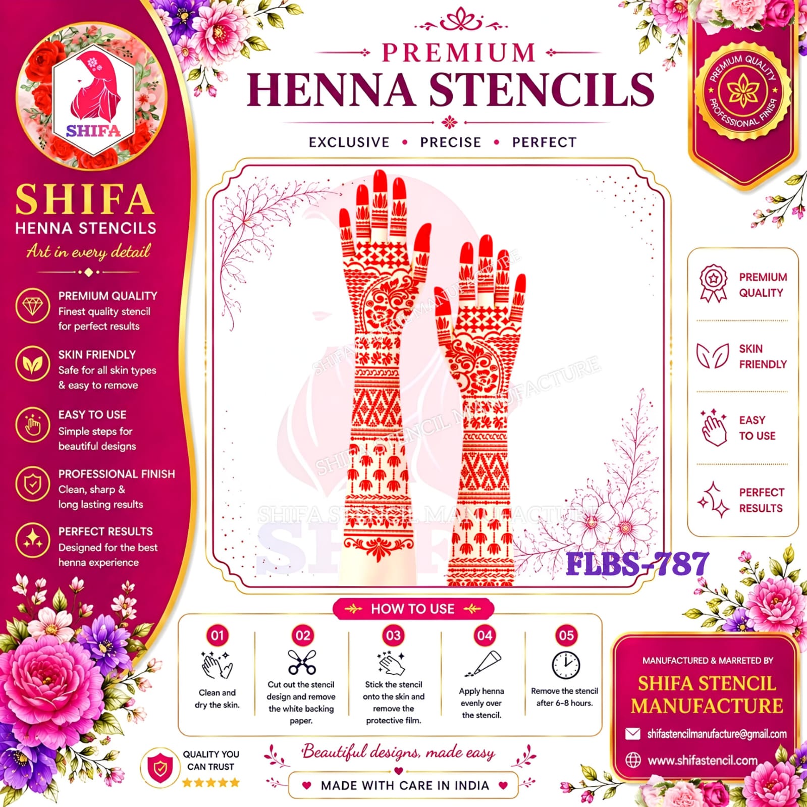 FLBS 787 Lotus Garden Elegance 787 Henna Stencil