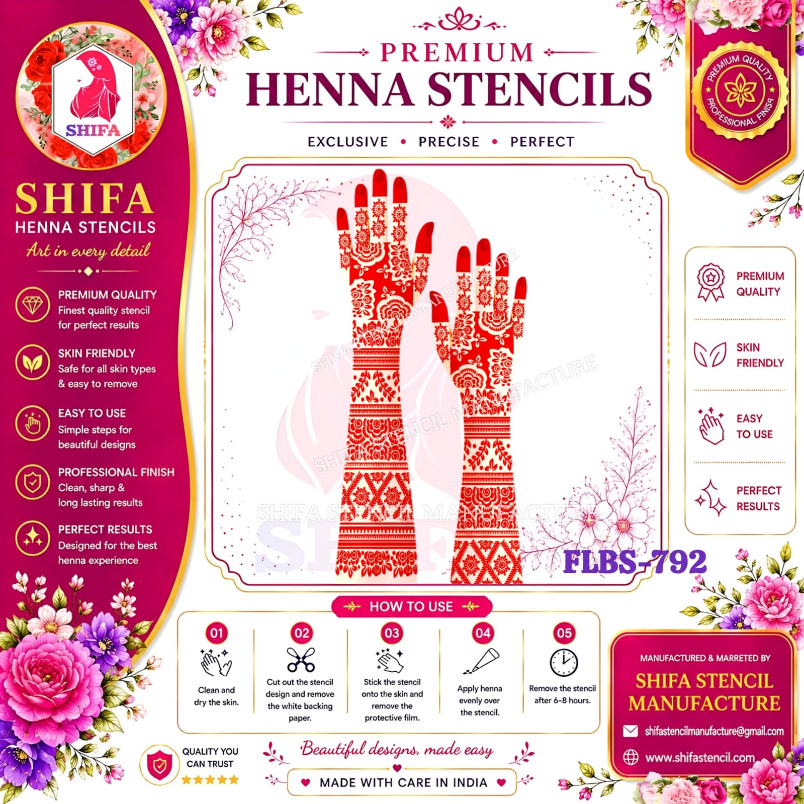 FLBS 792 Blooming Garden Band Mehndi 792 Henna Stencil