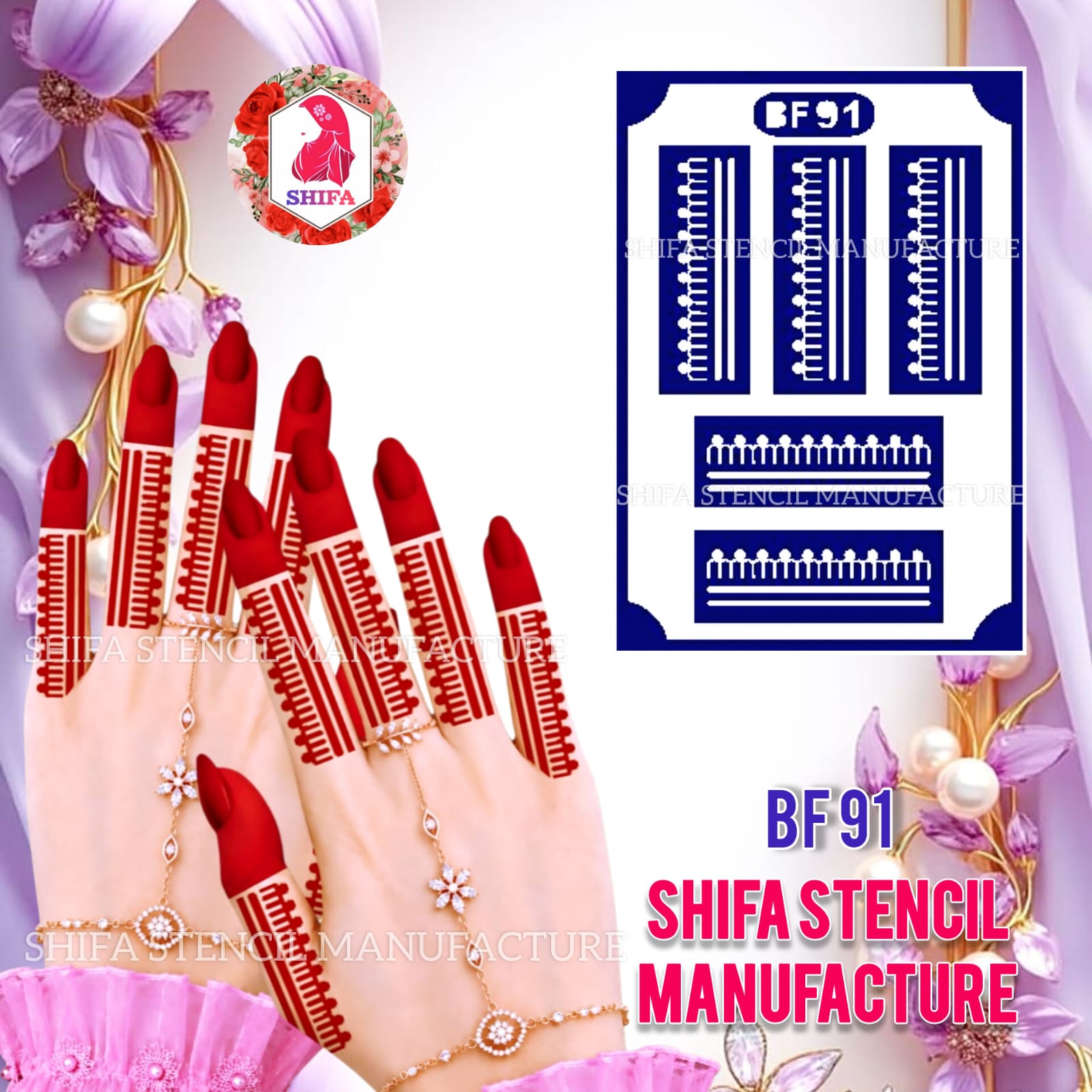 BF 91 Geometric Line Finger Mehndi Henna Stencil Reusable Finger Pattern Design. - bf 91 Geometric Line Finger Mehndi Henna Stencil Reusable Finger Pattern Design. - Shifa Stencil Manufacturer