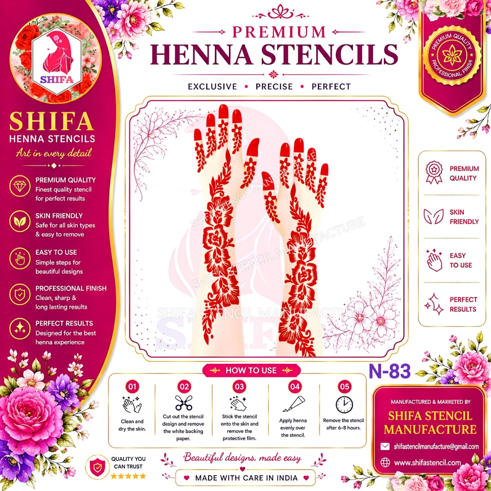 N 83 Classic Floral Symphony 83 Henna Stencil