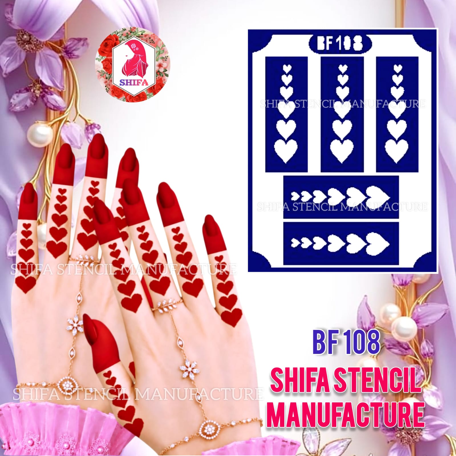 BF108 Heart Finger Mehndi Henna Stencil | Reusable Heart Pattern Design
 Heart Pattern Finger Stencil - BF108 Henna Stencil - Shifa Stencil