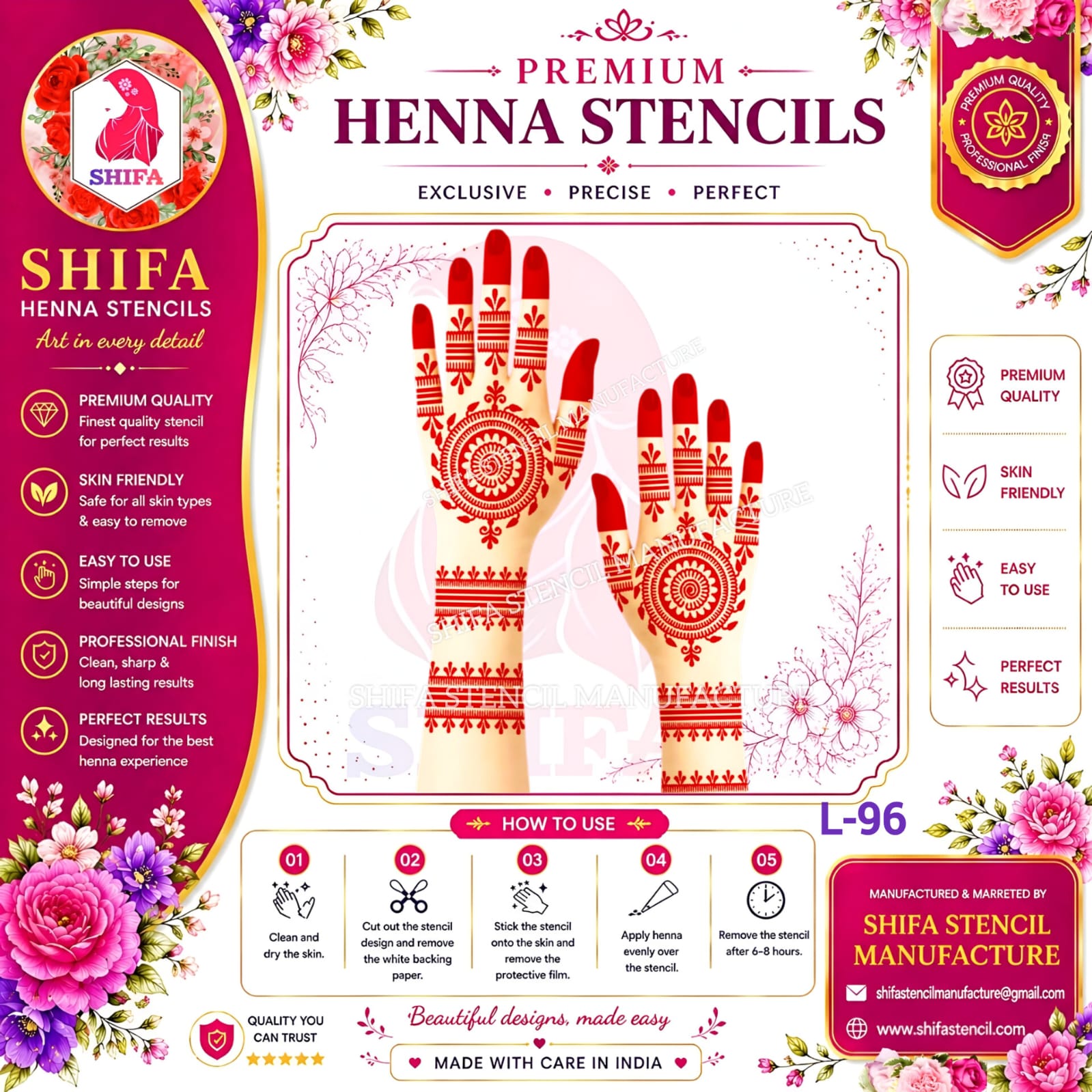 L96 Traditional Look Mandala Design  96 Henna Stencil