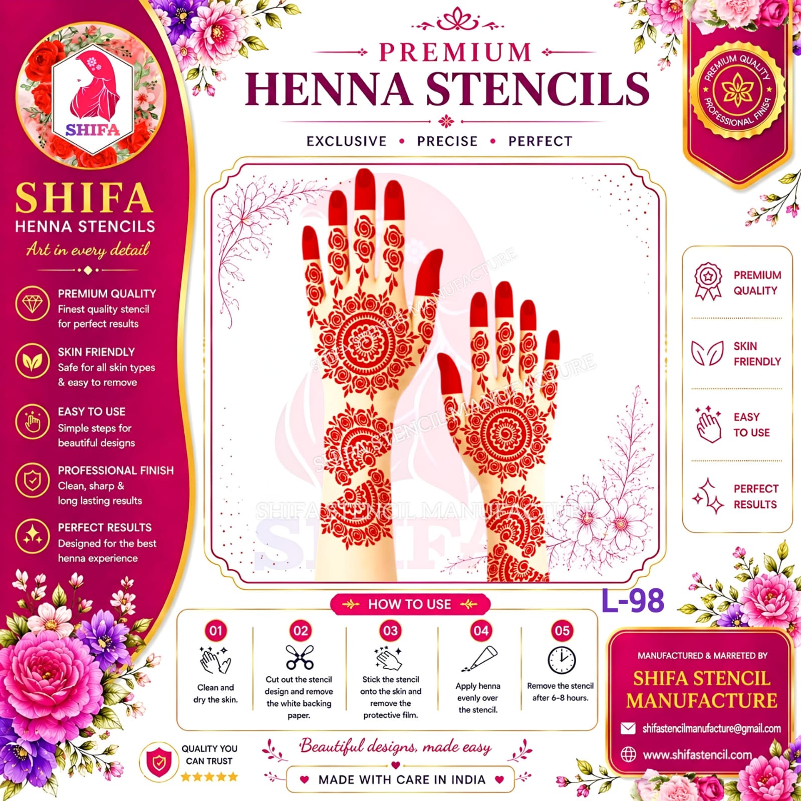 L98 Grand Look Mandala Design  98 Henna Stencil