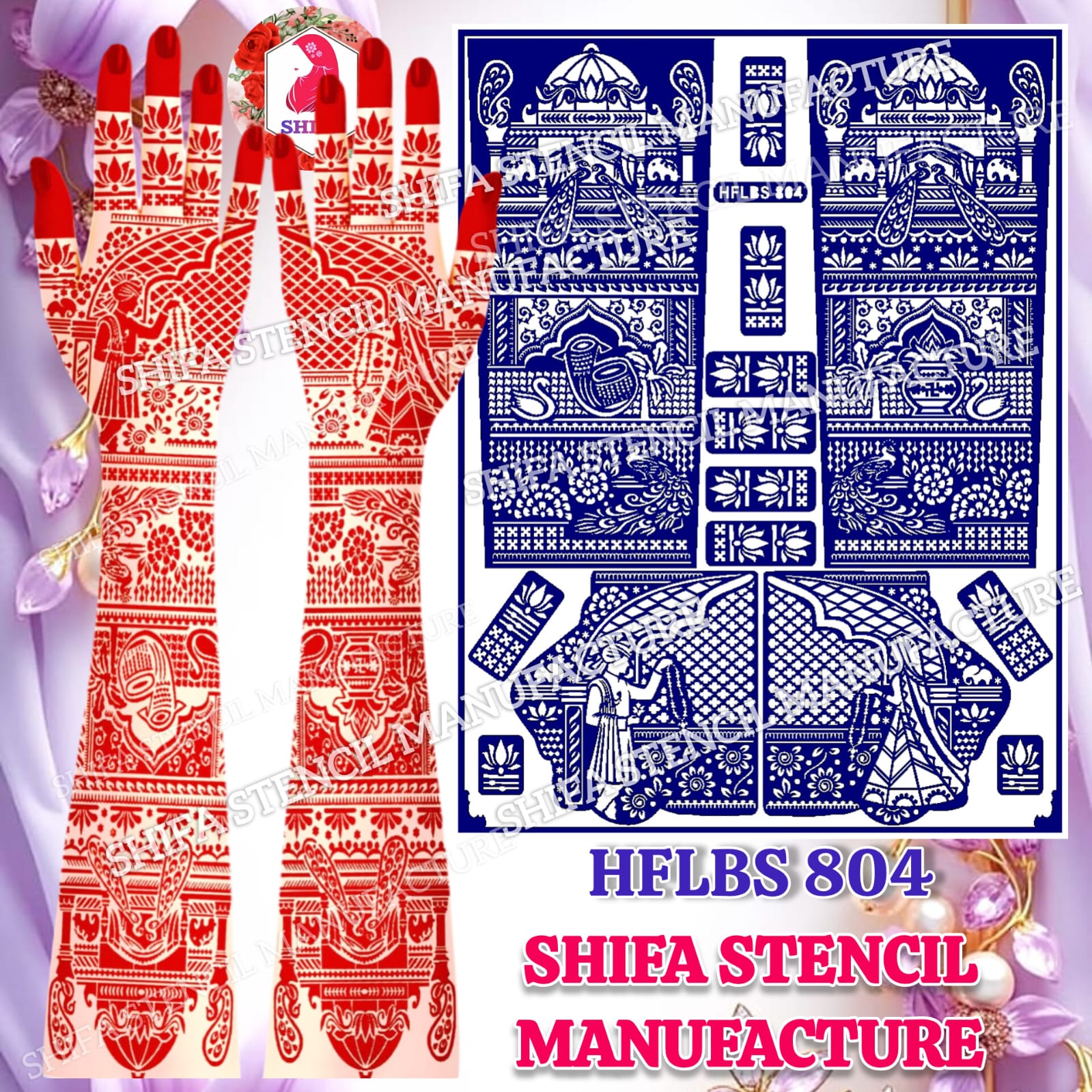 HFLBS 804 Traditional Bridal Mehndi Stencil | Reusable Full Hand Henna Stencil | Indian Wedding Floral Design - 804 - Shifa Stencil Manufacturer