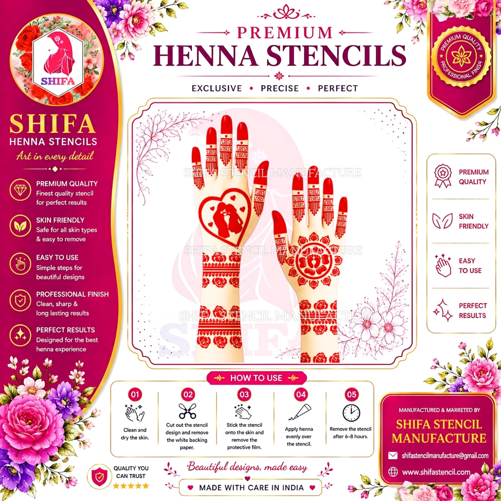 BSL 62 Father, Mother & a Tiny Footprint Themed Design Instruction Henna Stencil