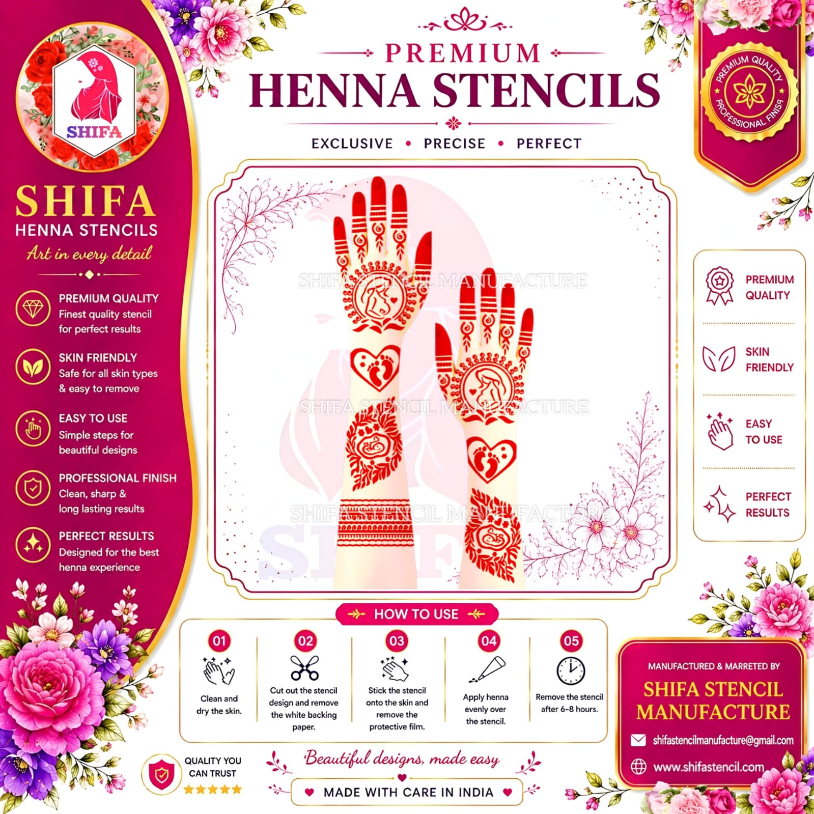 BSL 64 Baby Bump Themed Design Instruction Henna Stencil