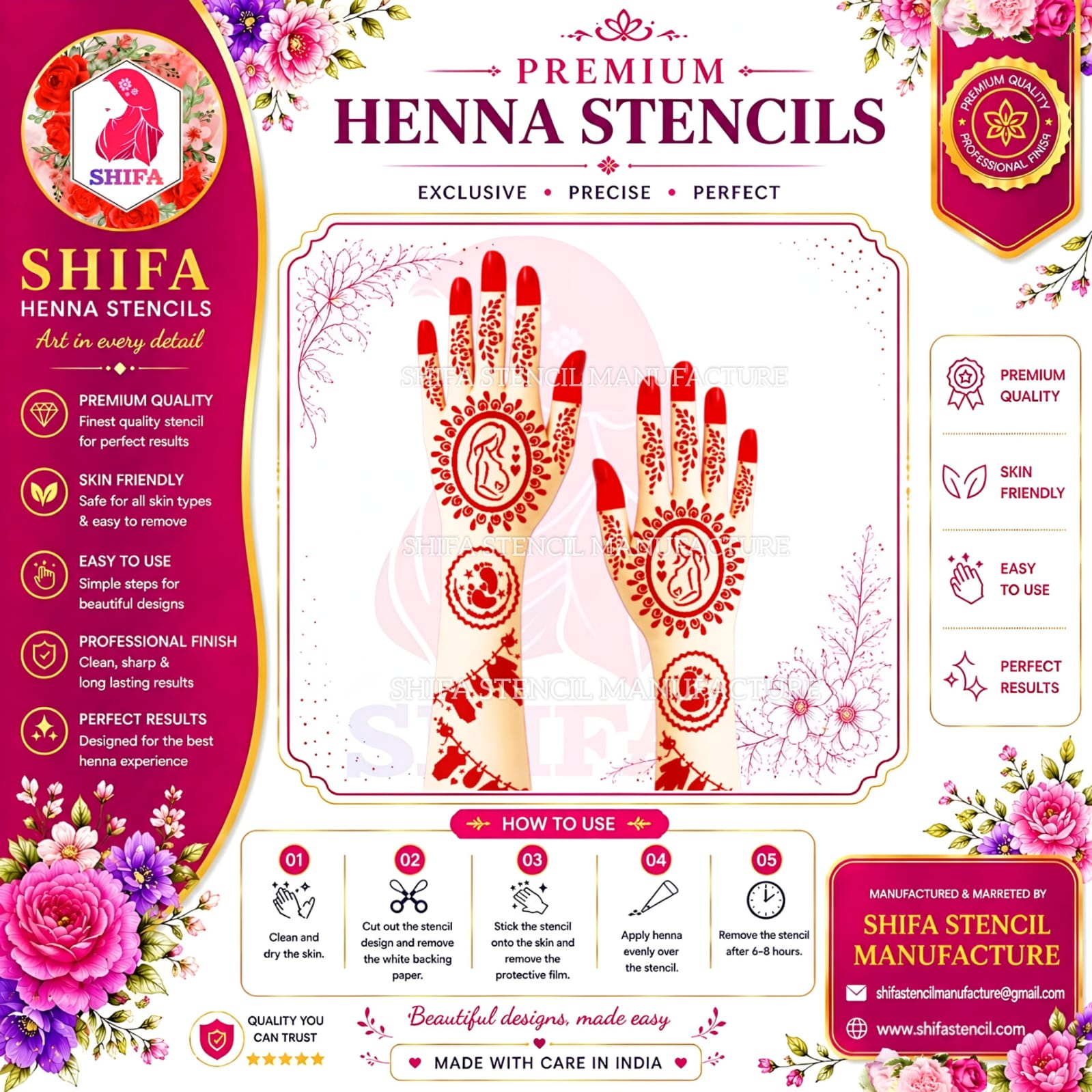 BSL 69 Mom Baby Bump Design Instruction Henna Stencil