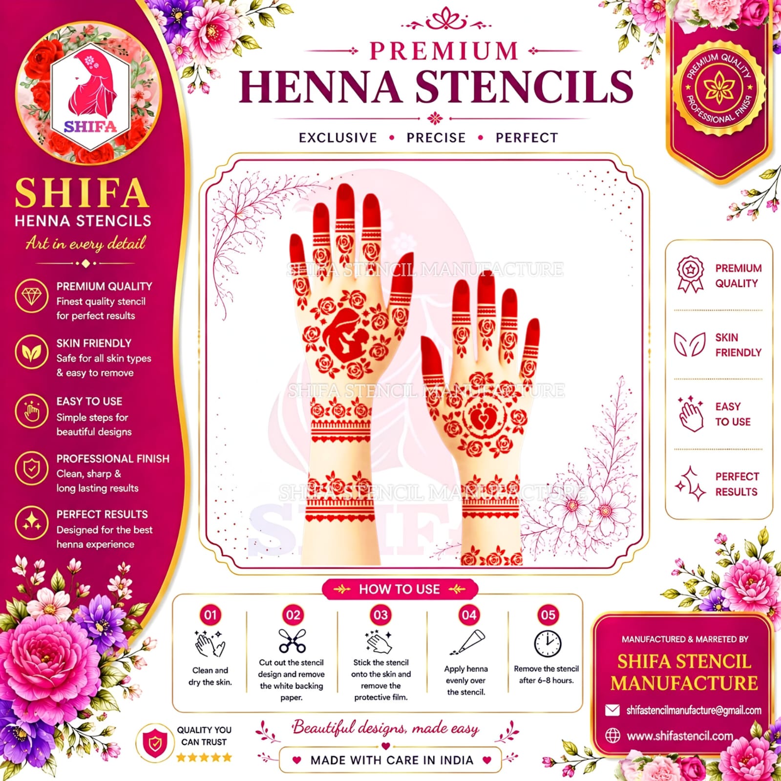 BSL 71 Mom & BabyThemed Design Instruction Henna Stencil