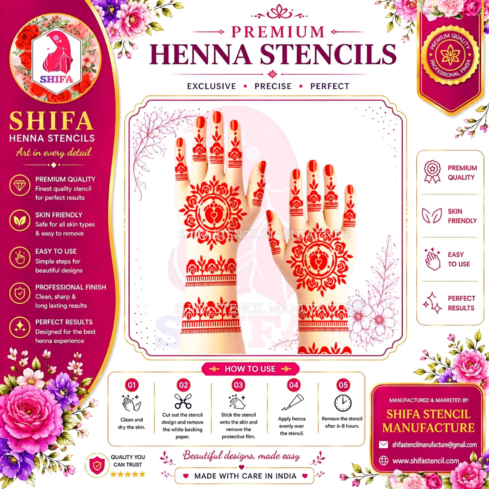 BSL 96 Tiny Footprint Themed Design Instruction Henna Stencil