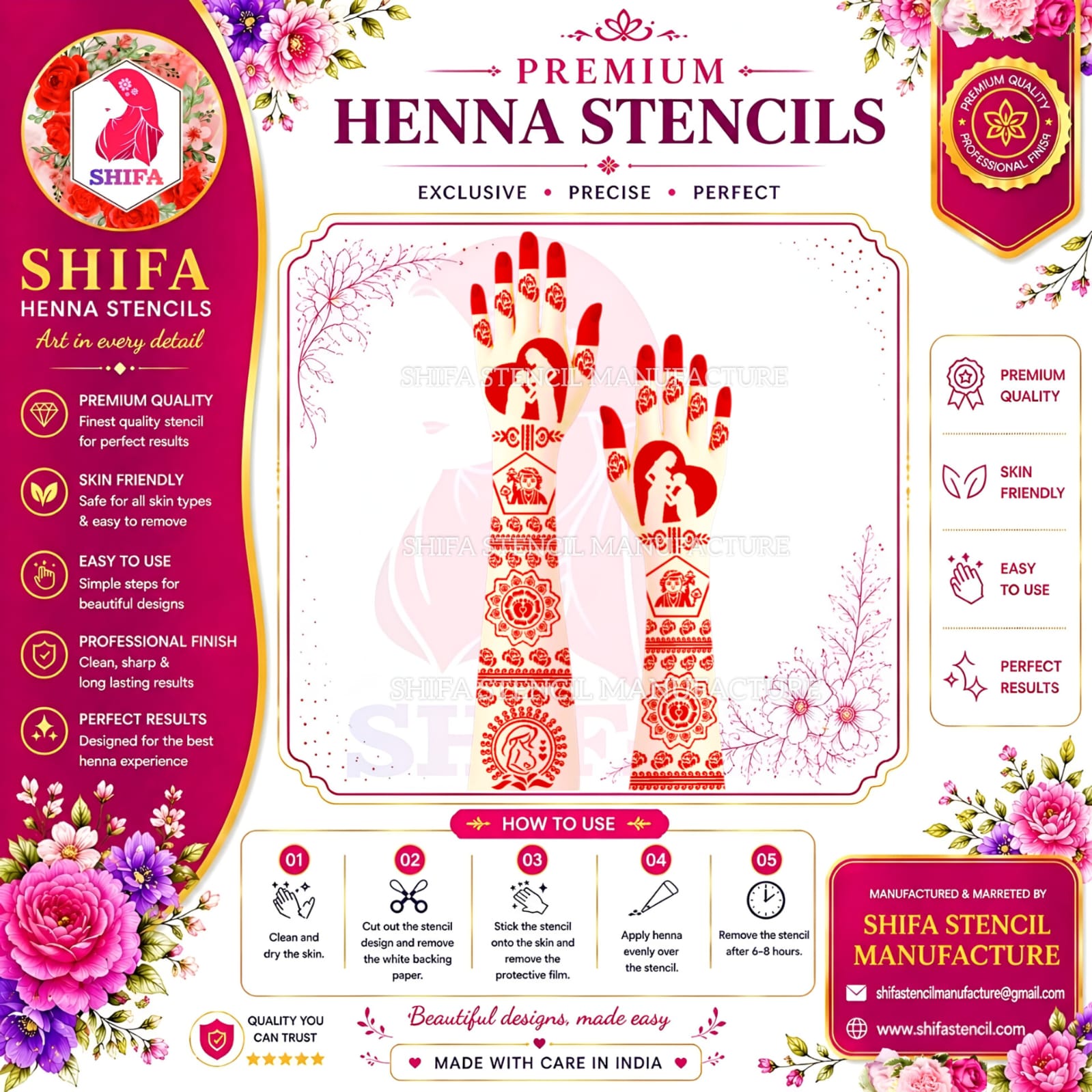 BSBL 104 Murugar, Mom & Dad Themed Instruction Henna Stencil
