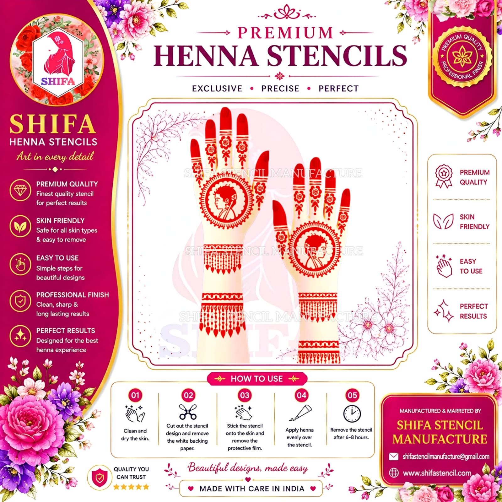 BSBL 113 Murugar Themed Baby shower design Instruction Henna Stencil