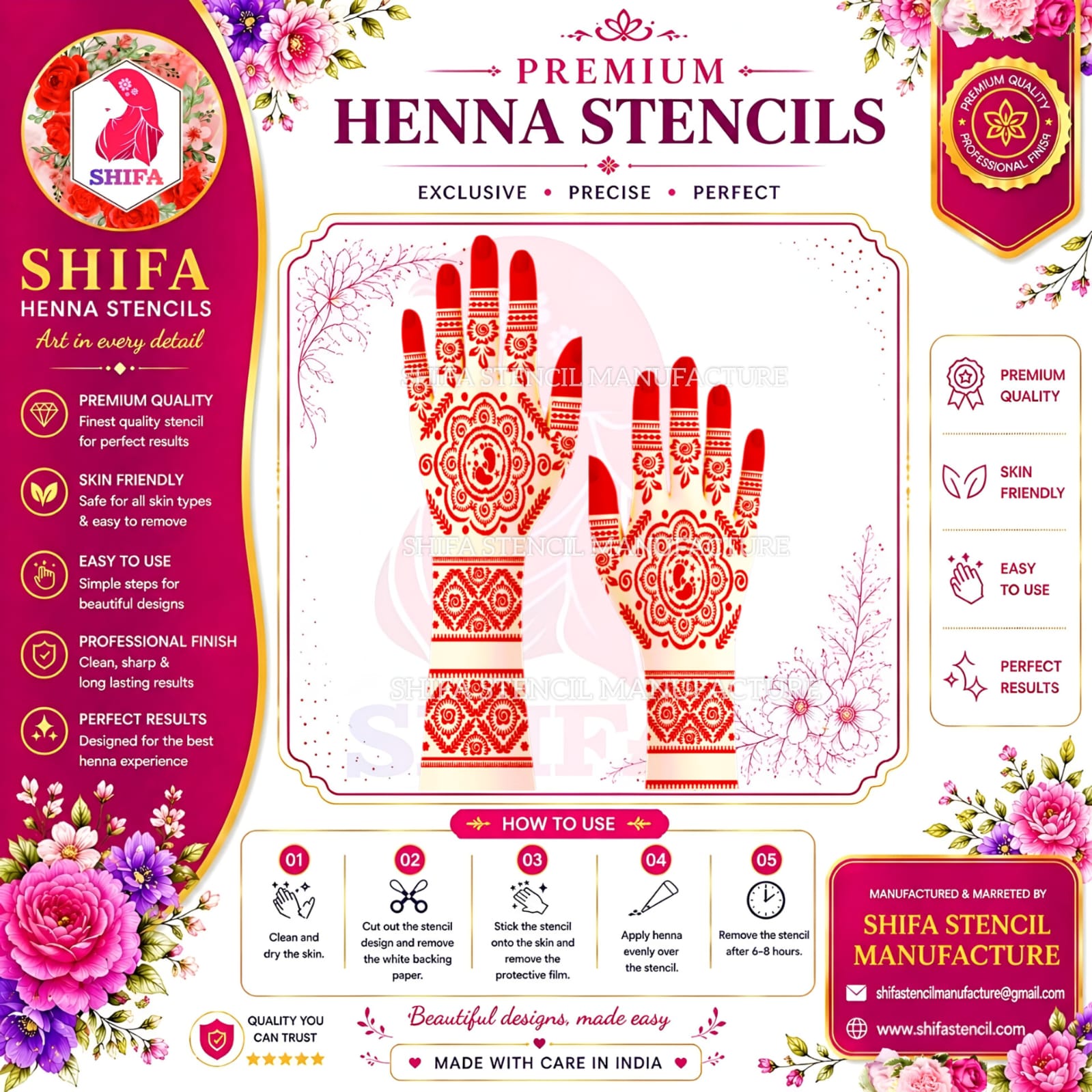 BSBL 118 Tiny Footprint Themed Design Instruction Henna Stencil