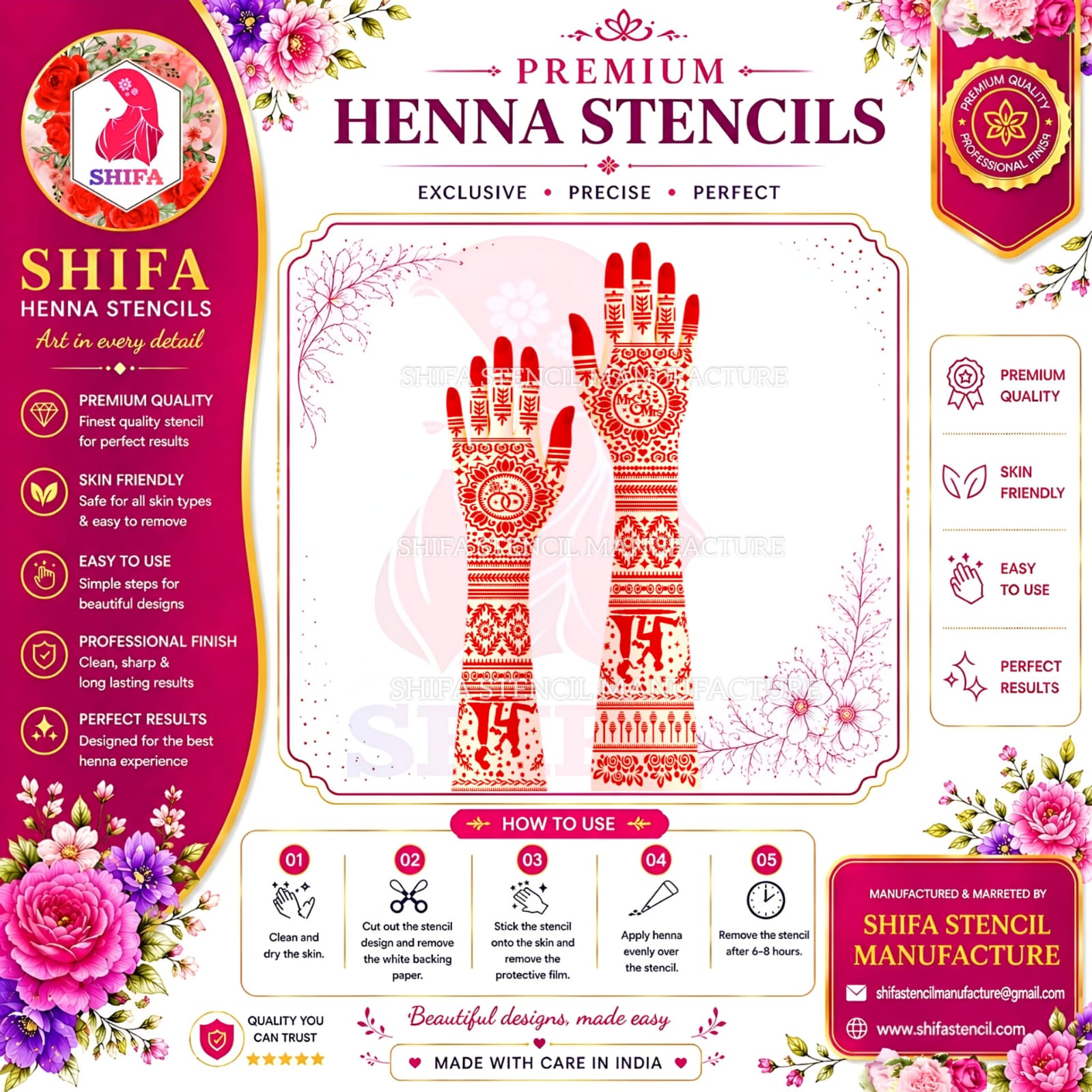 HFLBS 803 Mr & Mrs Bride & Groom Theme Instruction Henna Stencil