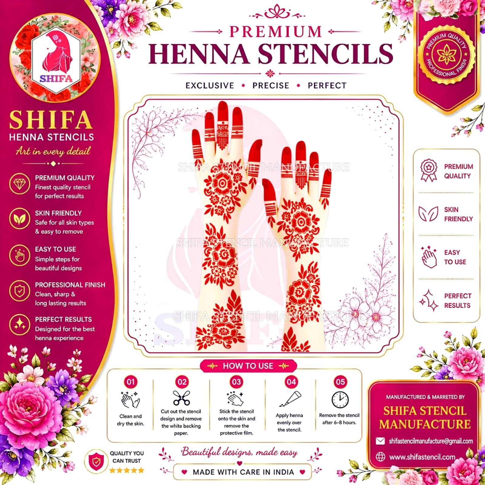L4 Festive Floral Fusion Instruction Henna Stencil