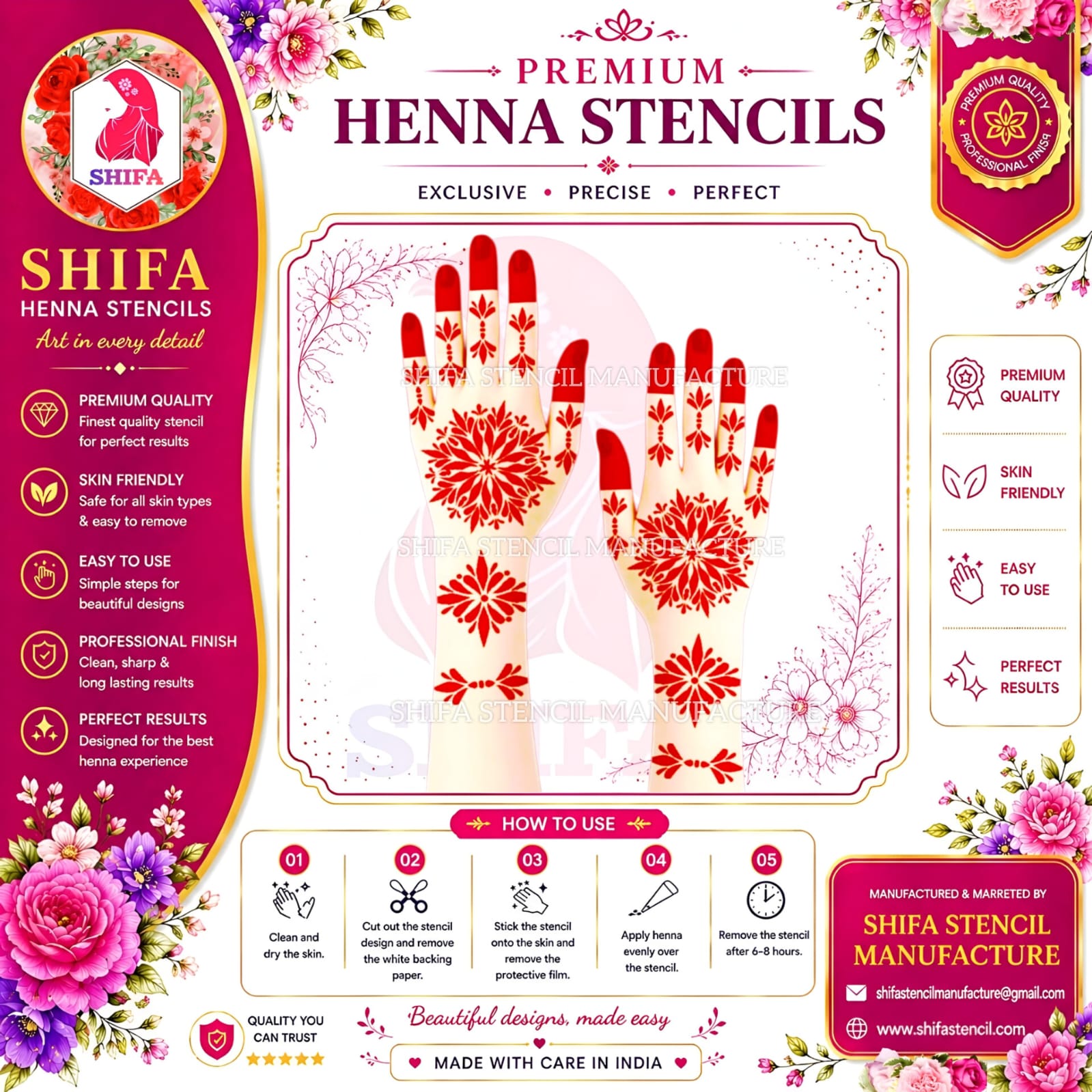 L 17 Starburst Blossom Pattern Instruction Henna Stencil