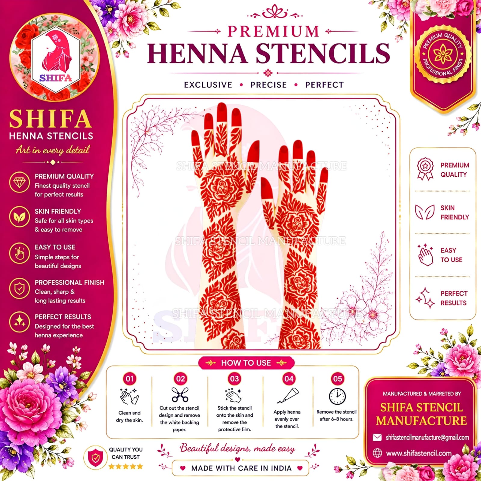L 18 – Leafy Bloom Elegance Instruction Henna Stencil