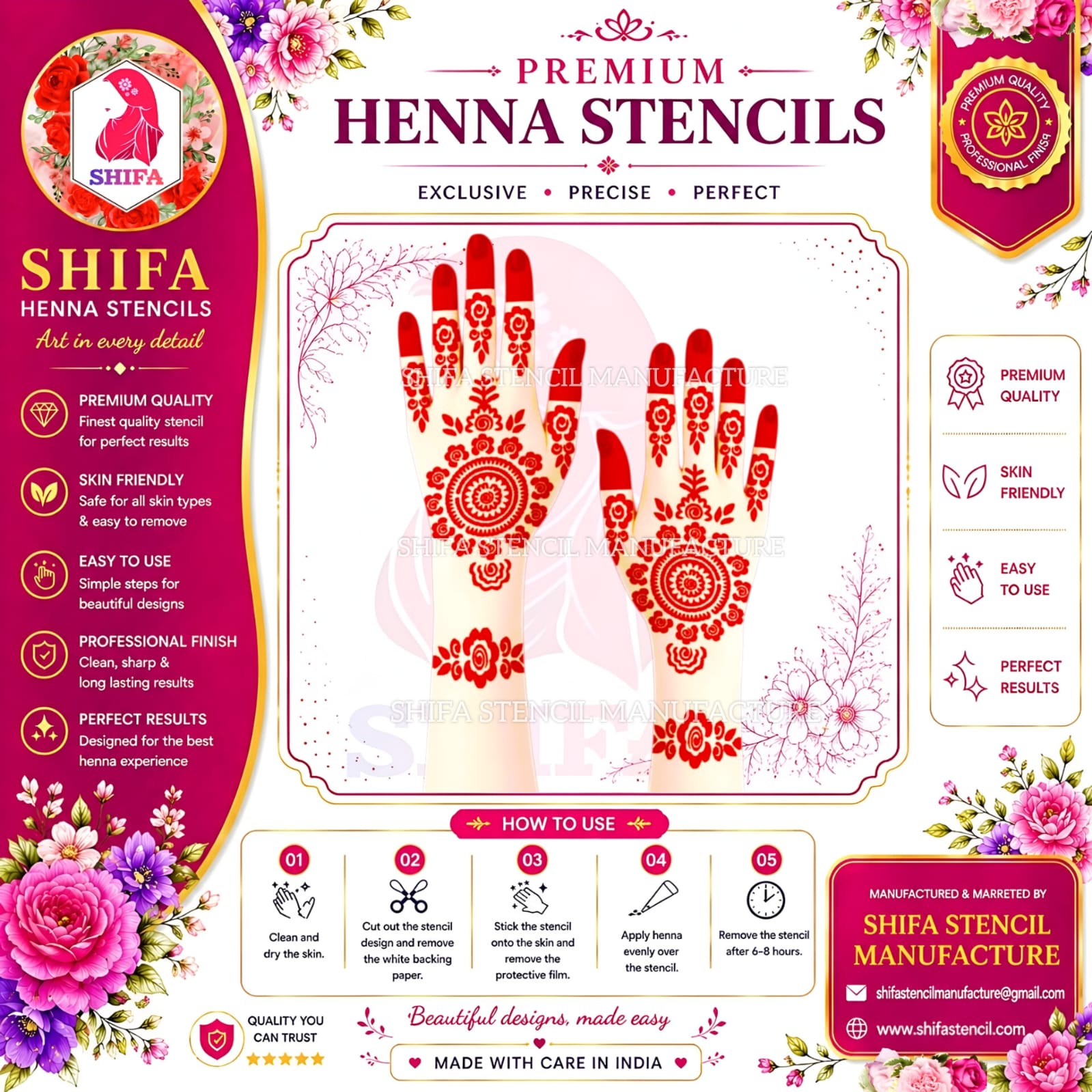 L29 – Classic Mandala Charm Instruction Henna Stencil