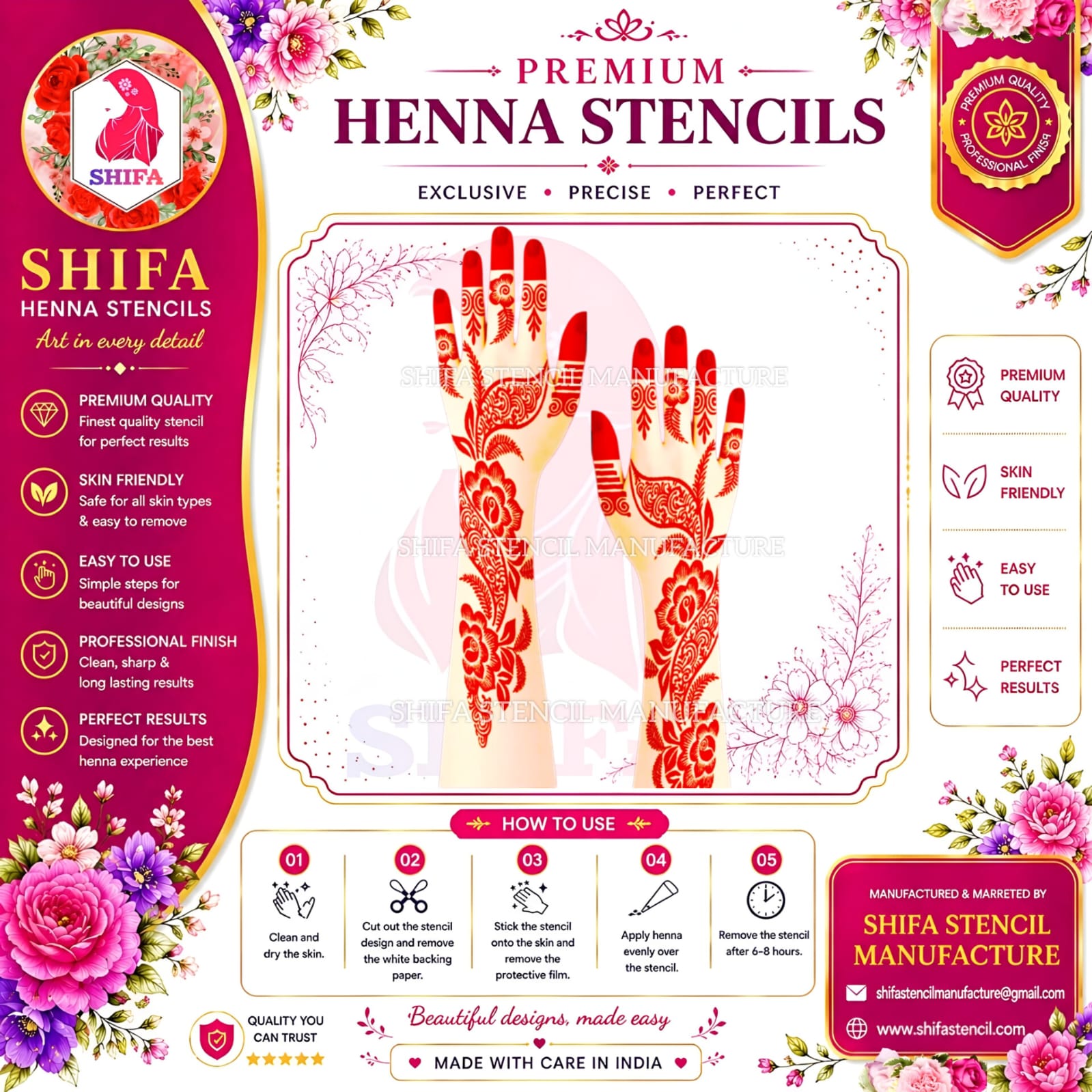 L35 – Paisley Bloom Fusion Instruction Henna Stencil