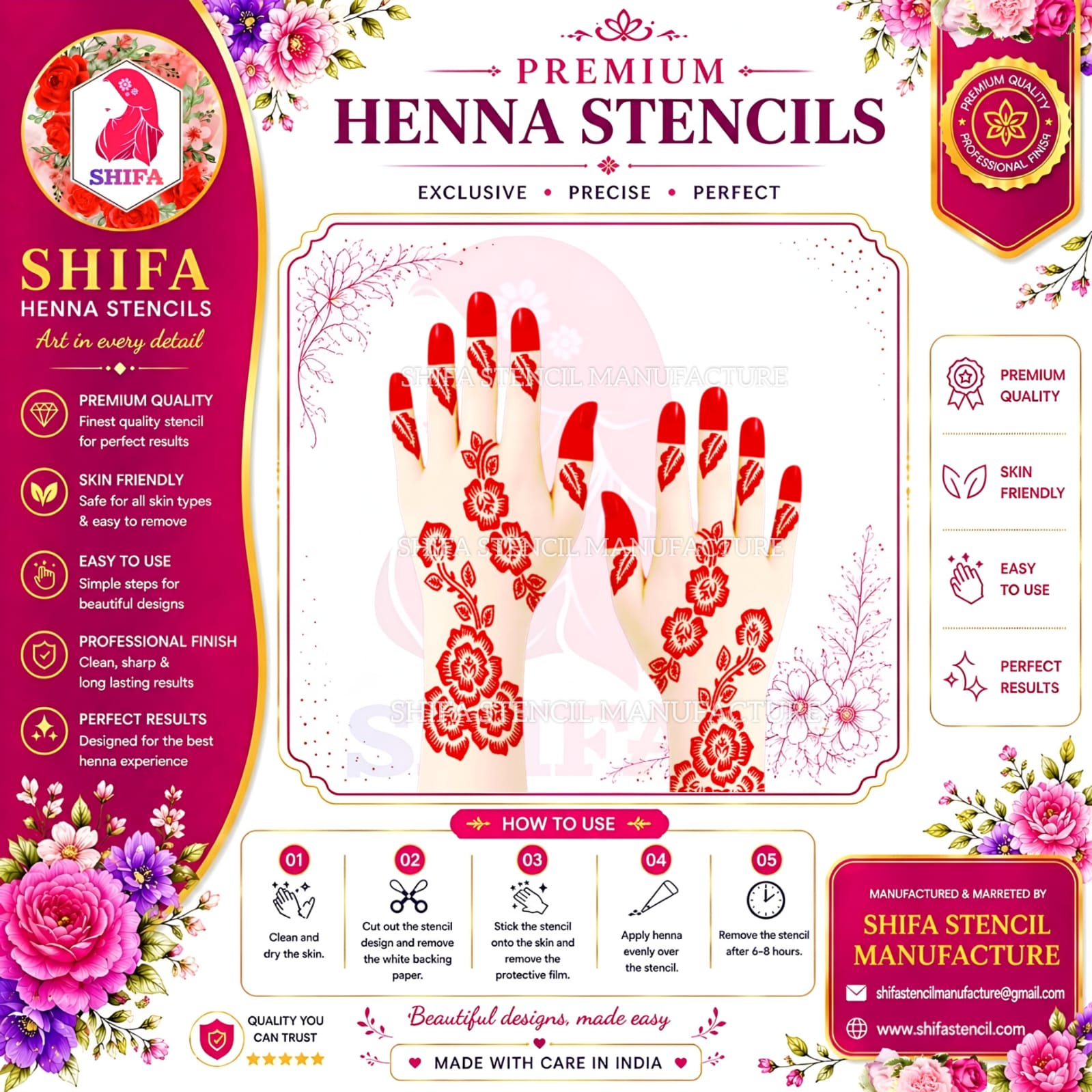 Q399 – Blossom Trail Elegance Instruction Henna Stencil